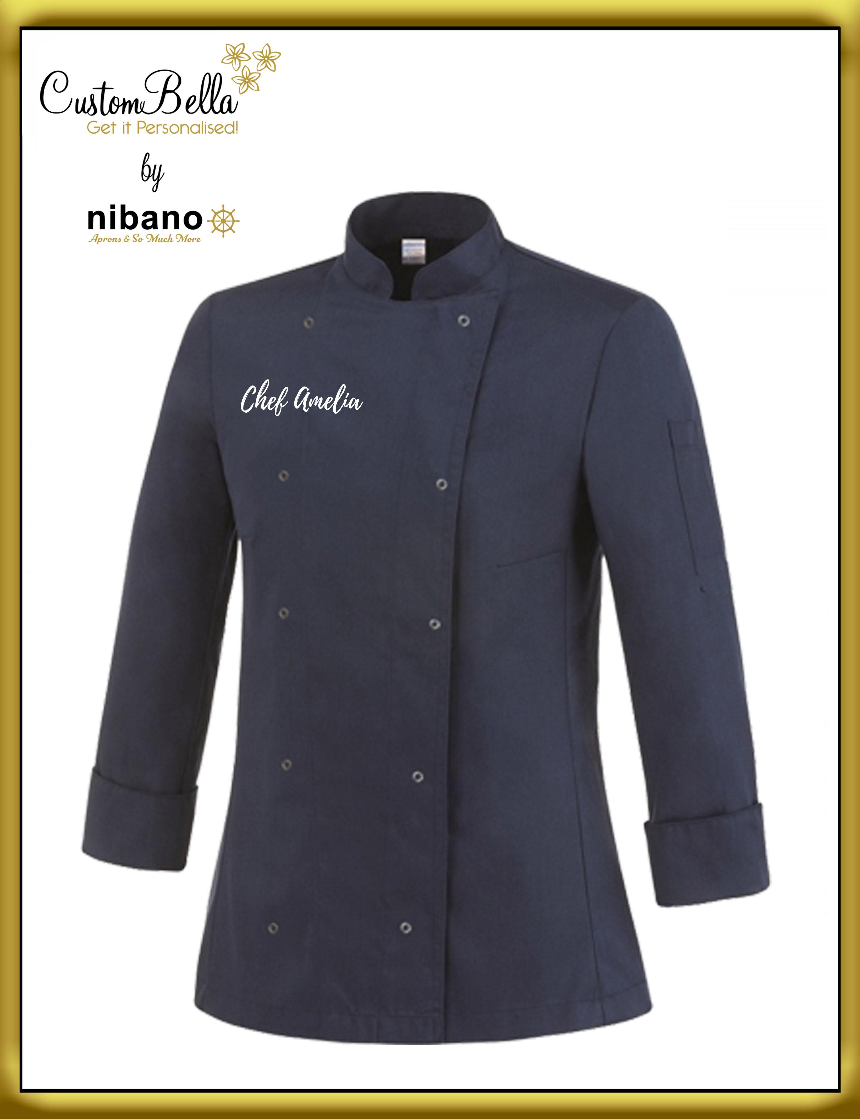 Personalised Long Sleeve Ladies Chef's Jacket black