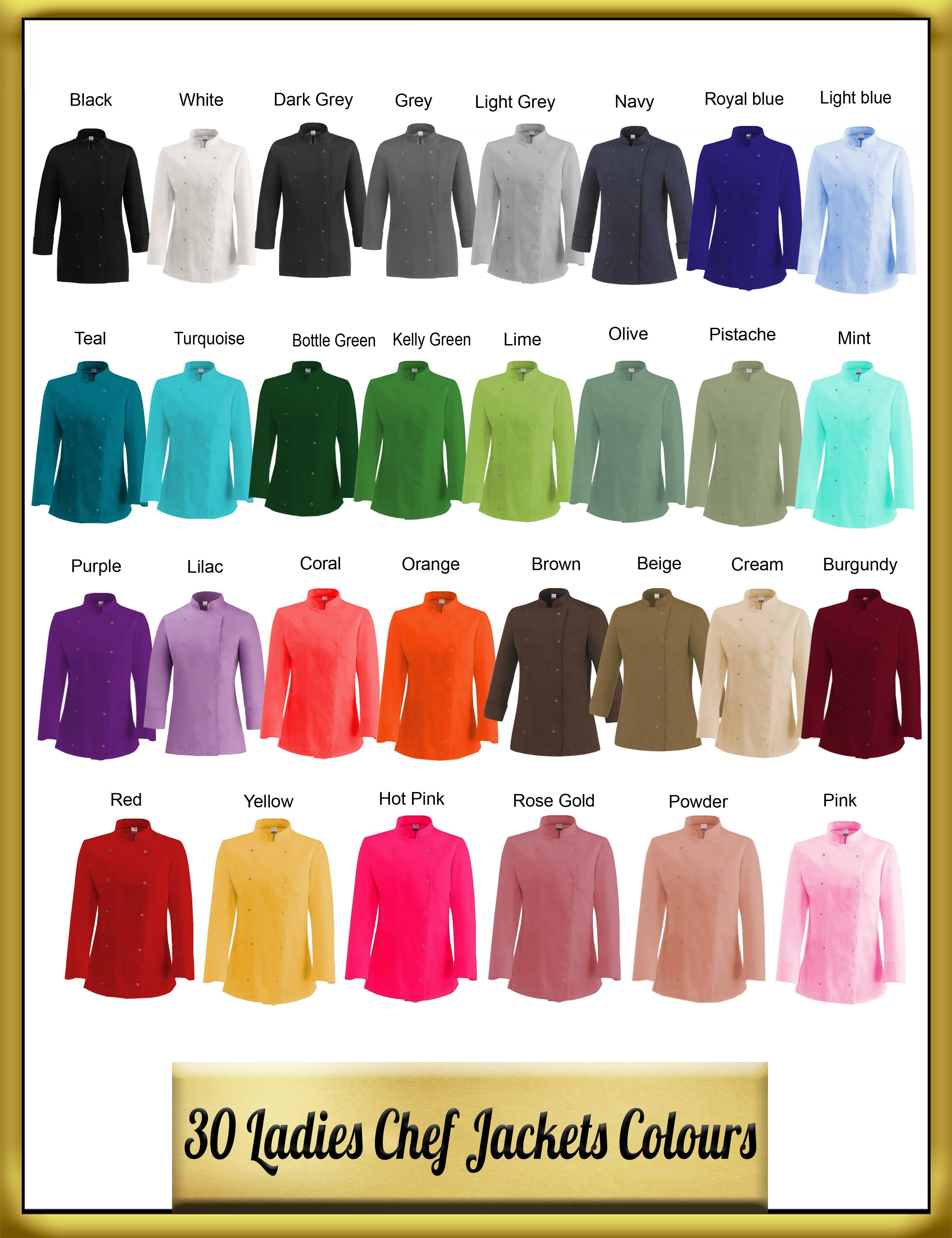 Personalised Long Sleeve Ladies Chef's Jacket in 30 colours