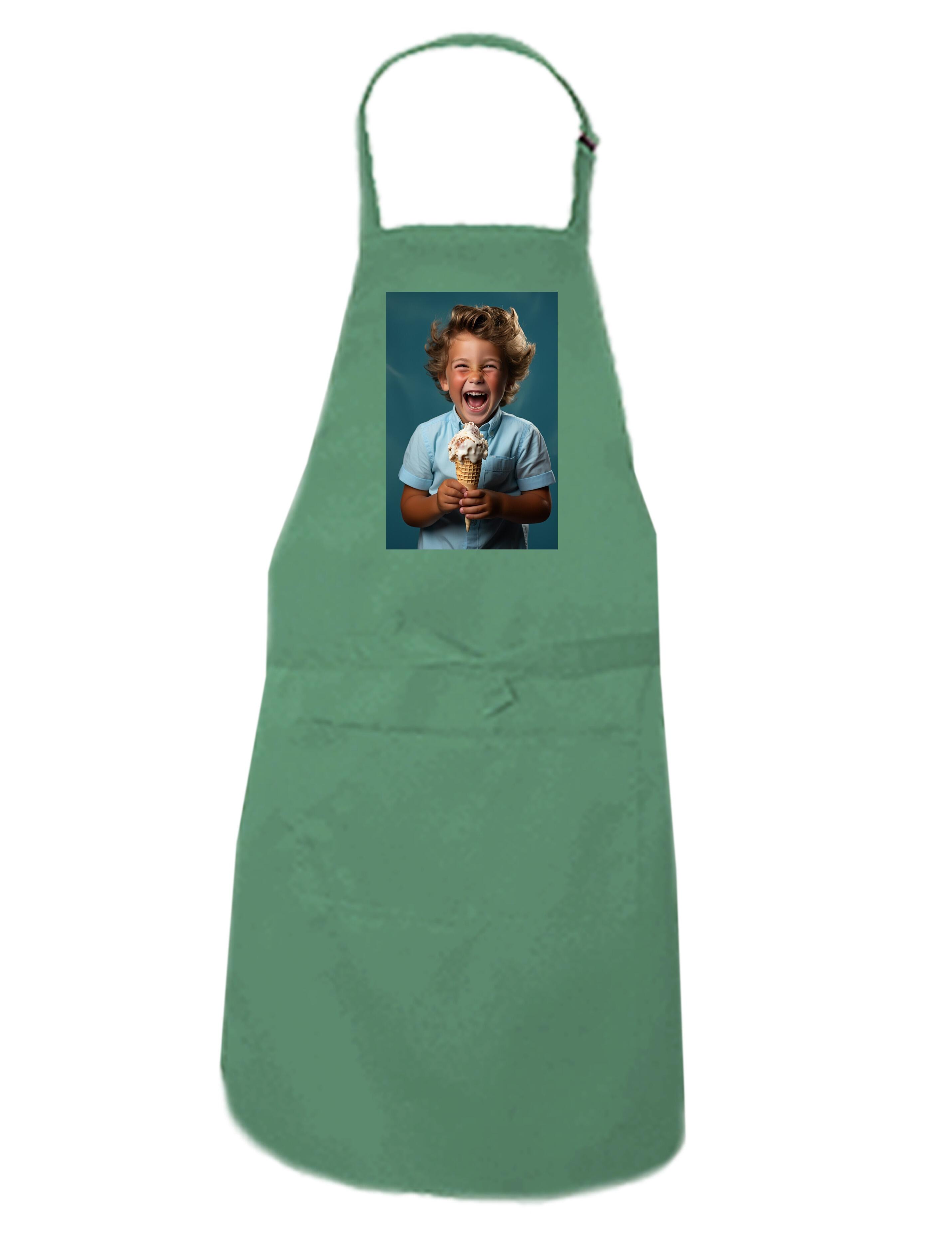 Personalised Photo Printed Kids Apron Olive