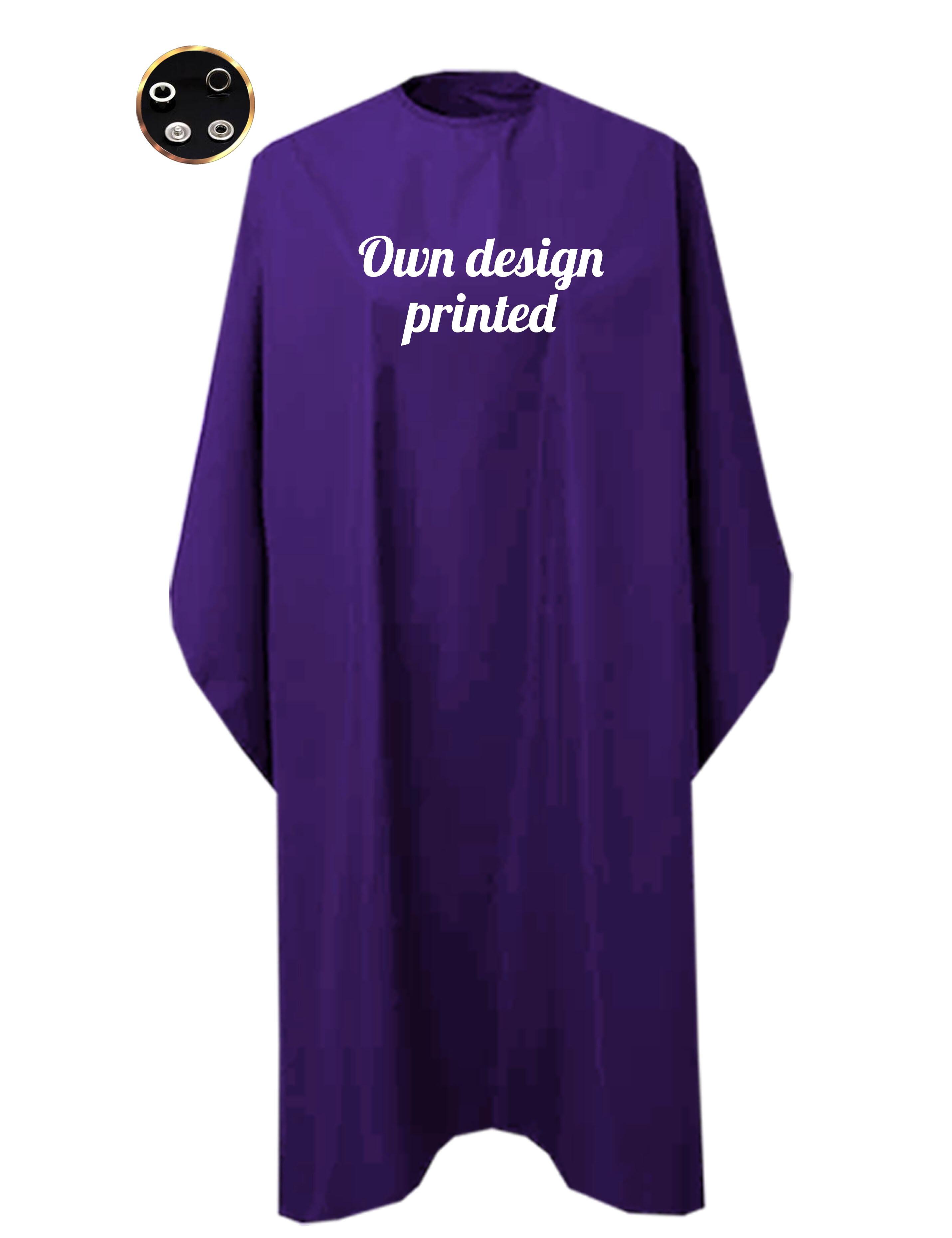 Personalised Hairdressing gown purple with poppers printed