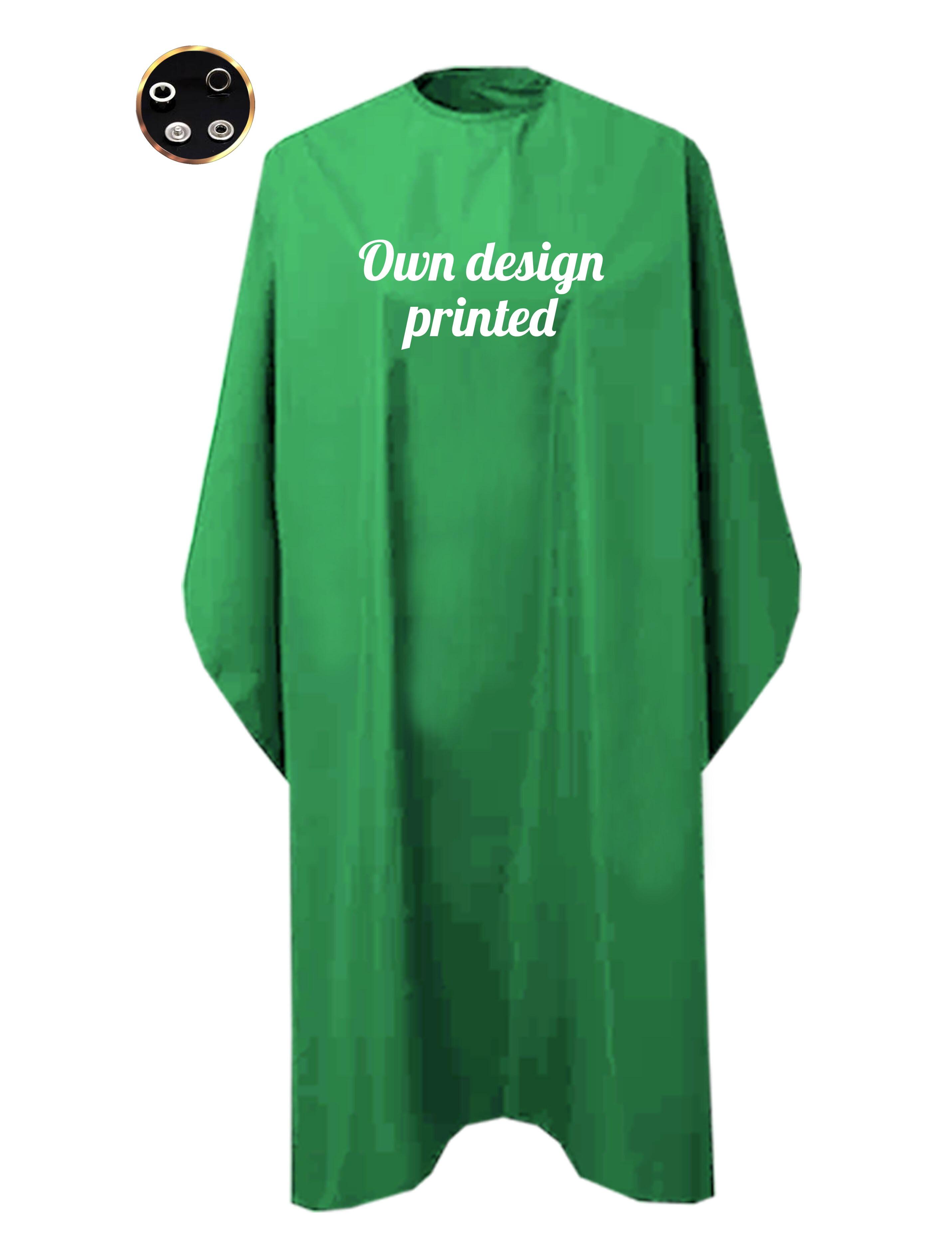 Personalised Salon Cape kelly green with poppers printed