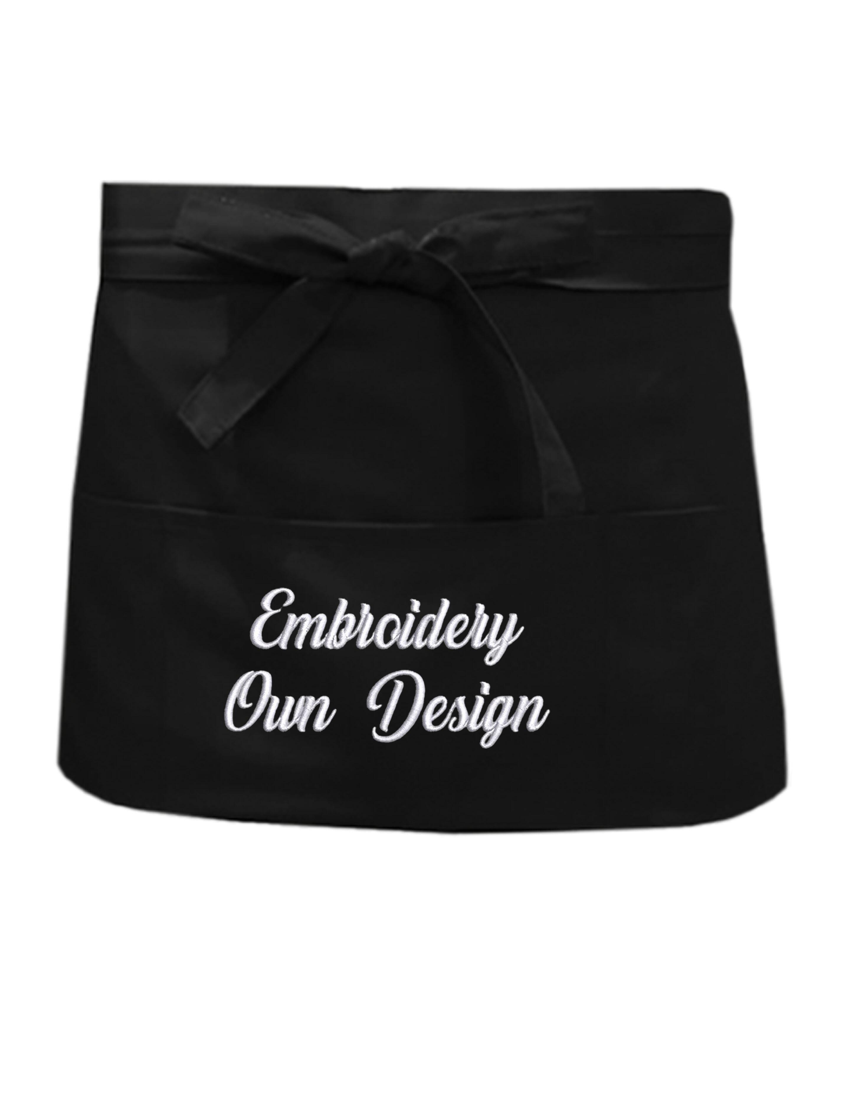Personalised Short Waist Apron with Pockets Black with embroidery