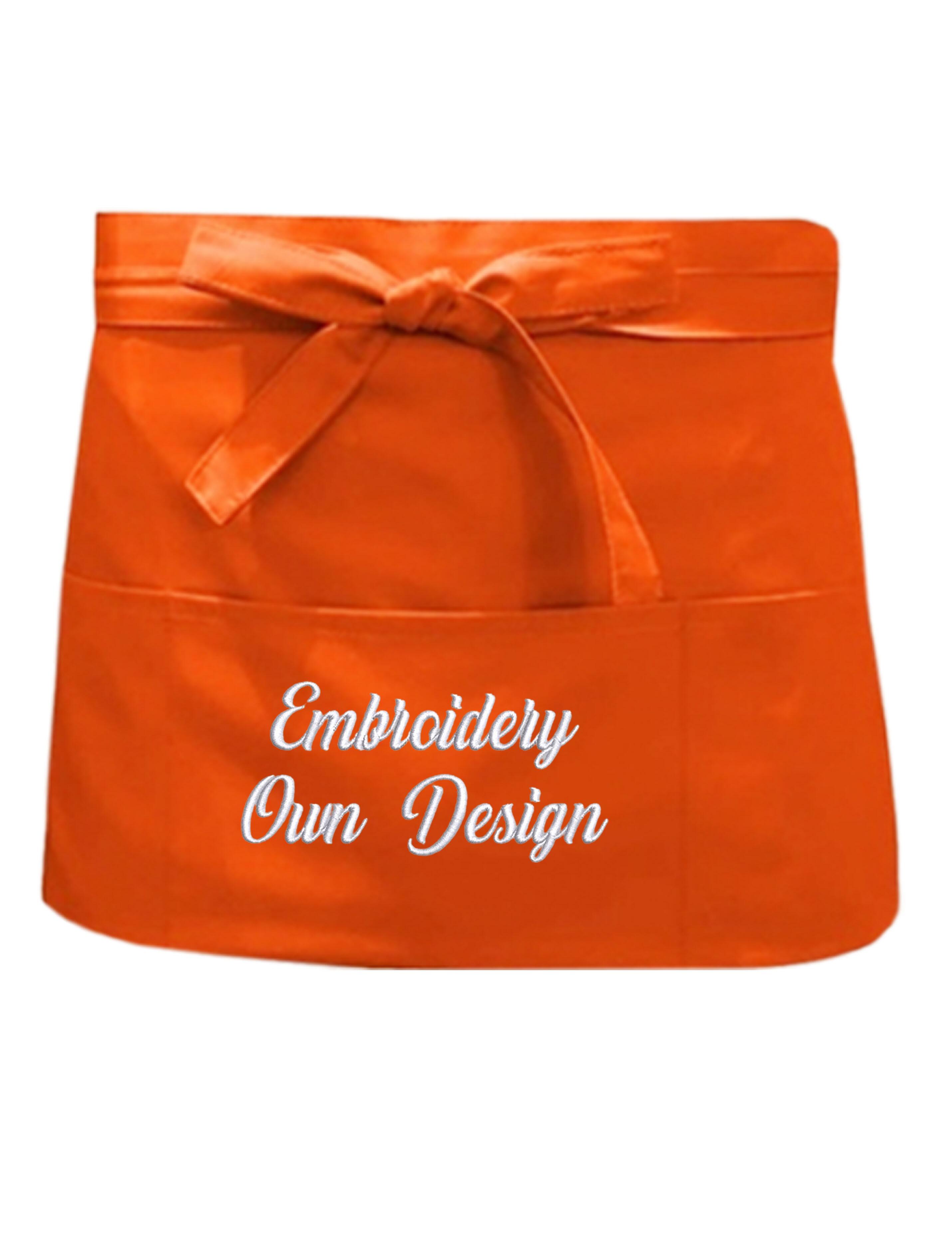 Personalised Short Waist Apron with Pockets orange with embroidery