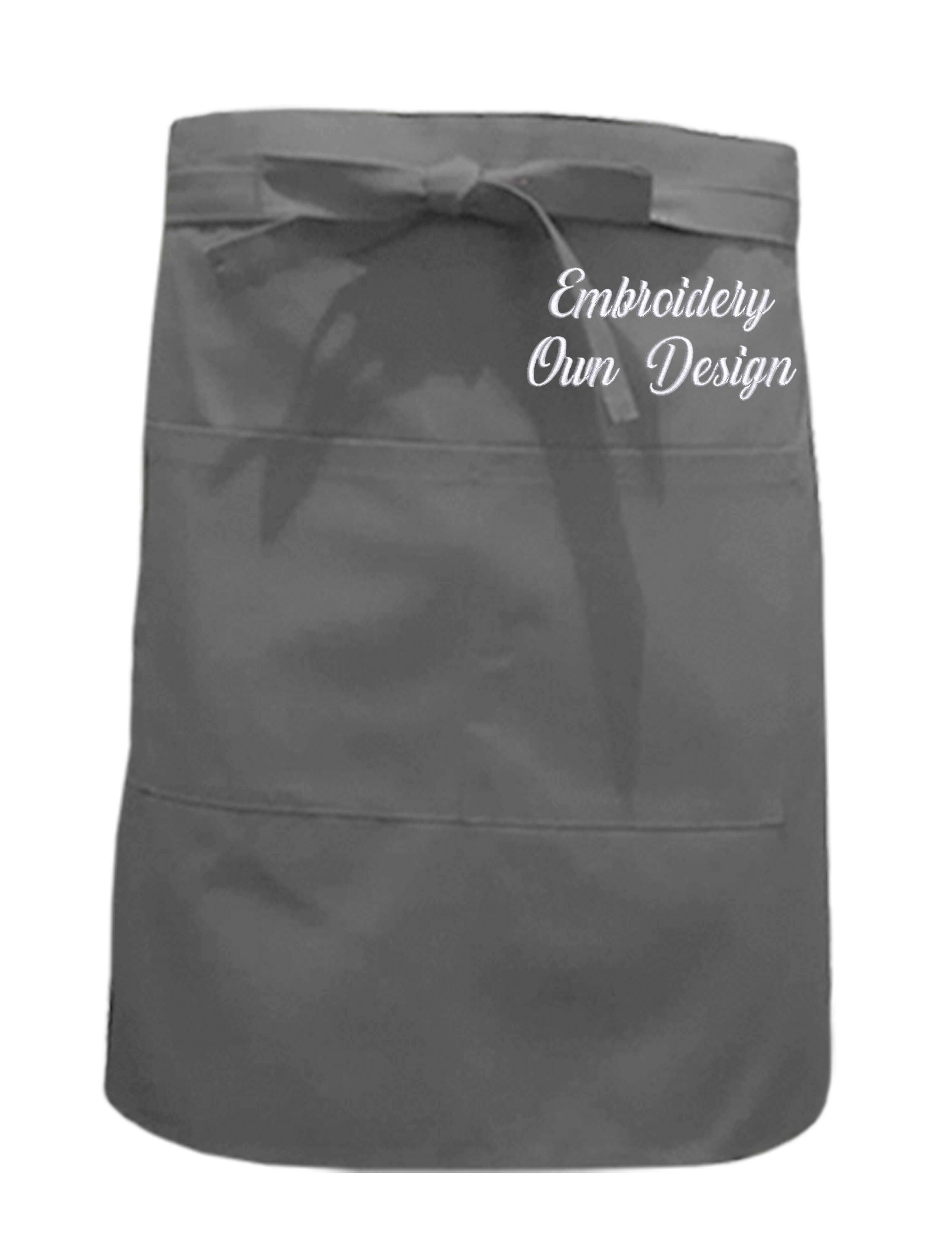 Personalised Waist Apron with Pockets Grey with embroidery