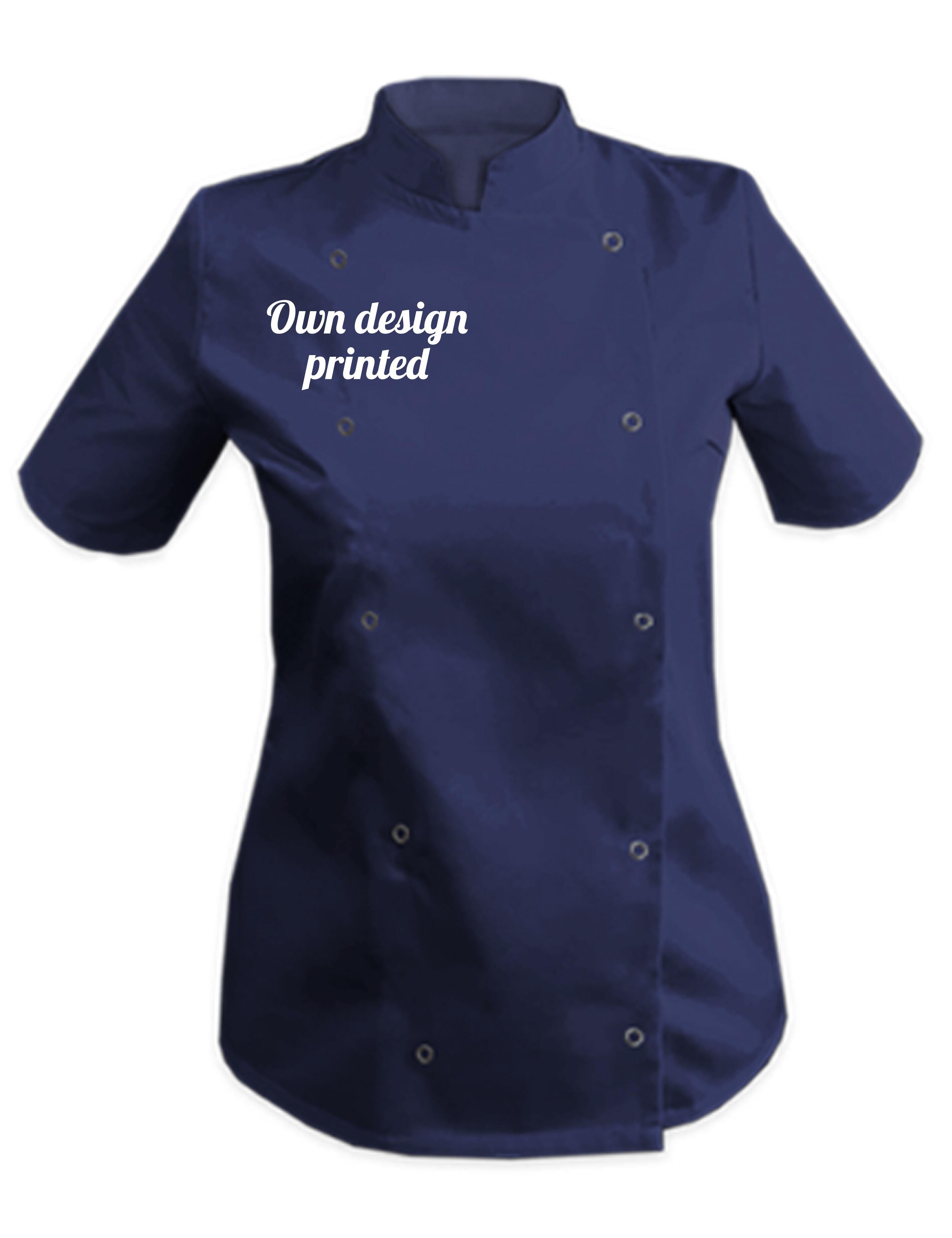 Personalised Short Sleeve Women's Chef's Jacket navy with printed