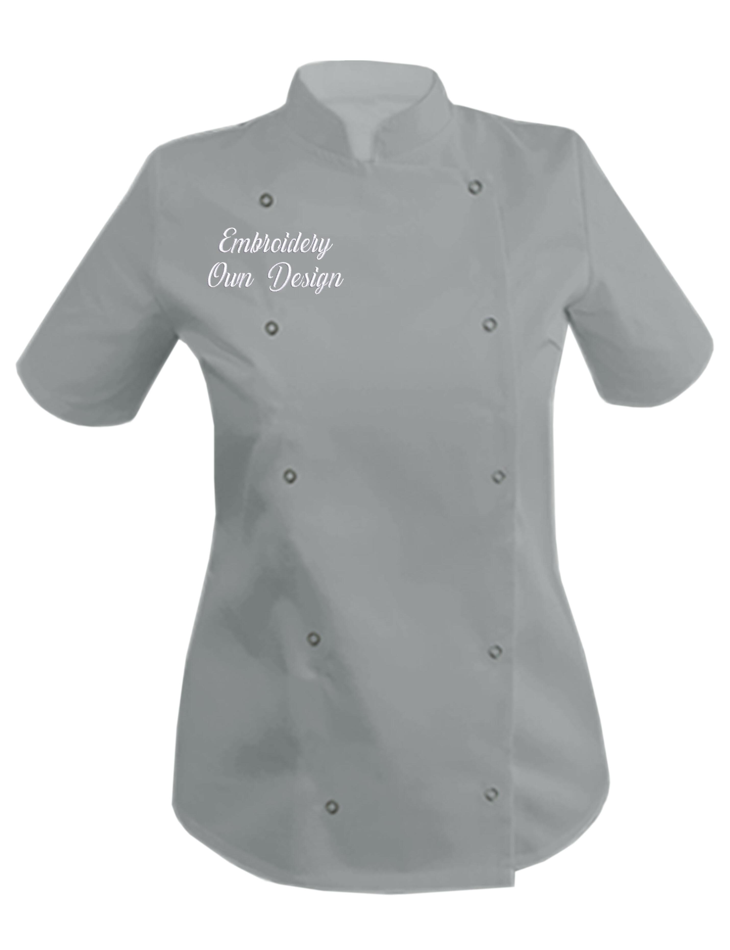 Personalised Women's Short Sleeve Chef's Jacket grey with embroidery