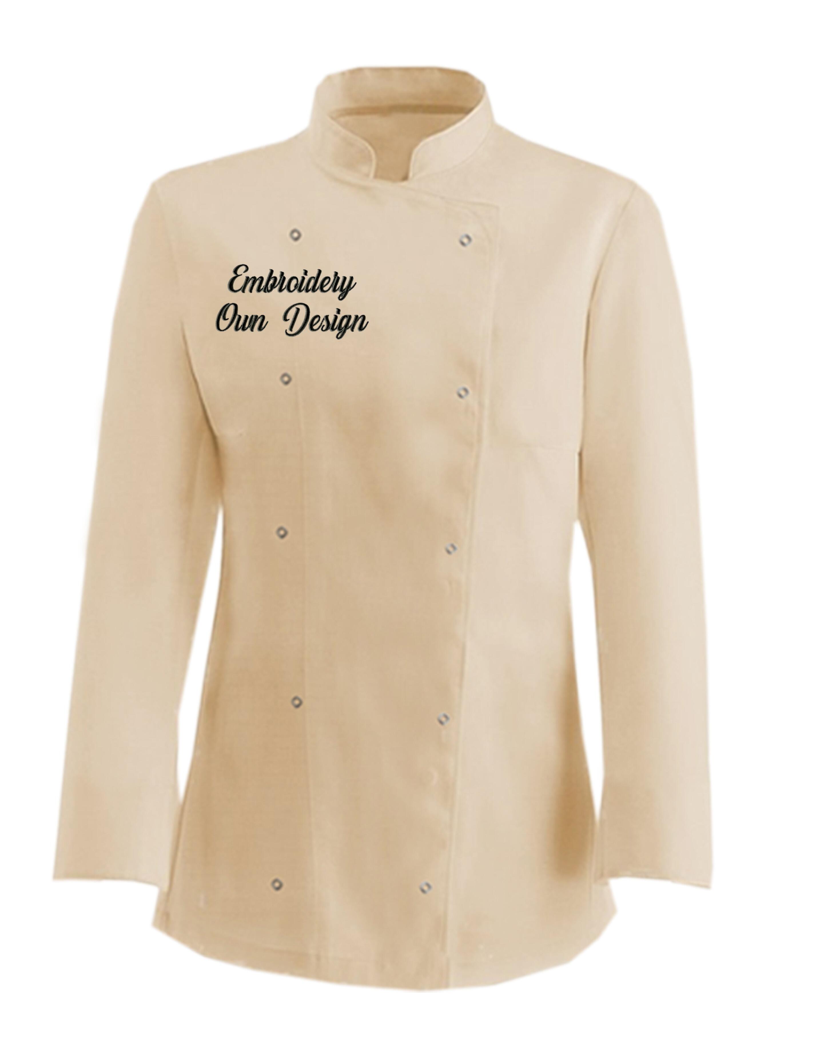Personalised Embroidered Women's Long Sleeve Chef Jacket cream