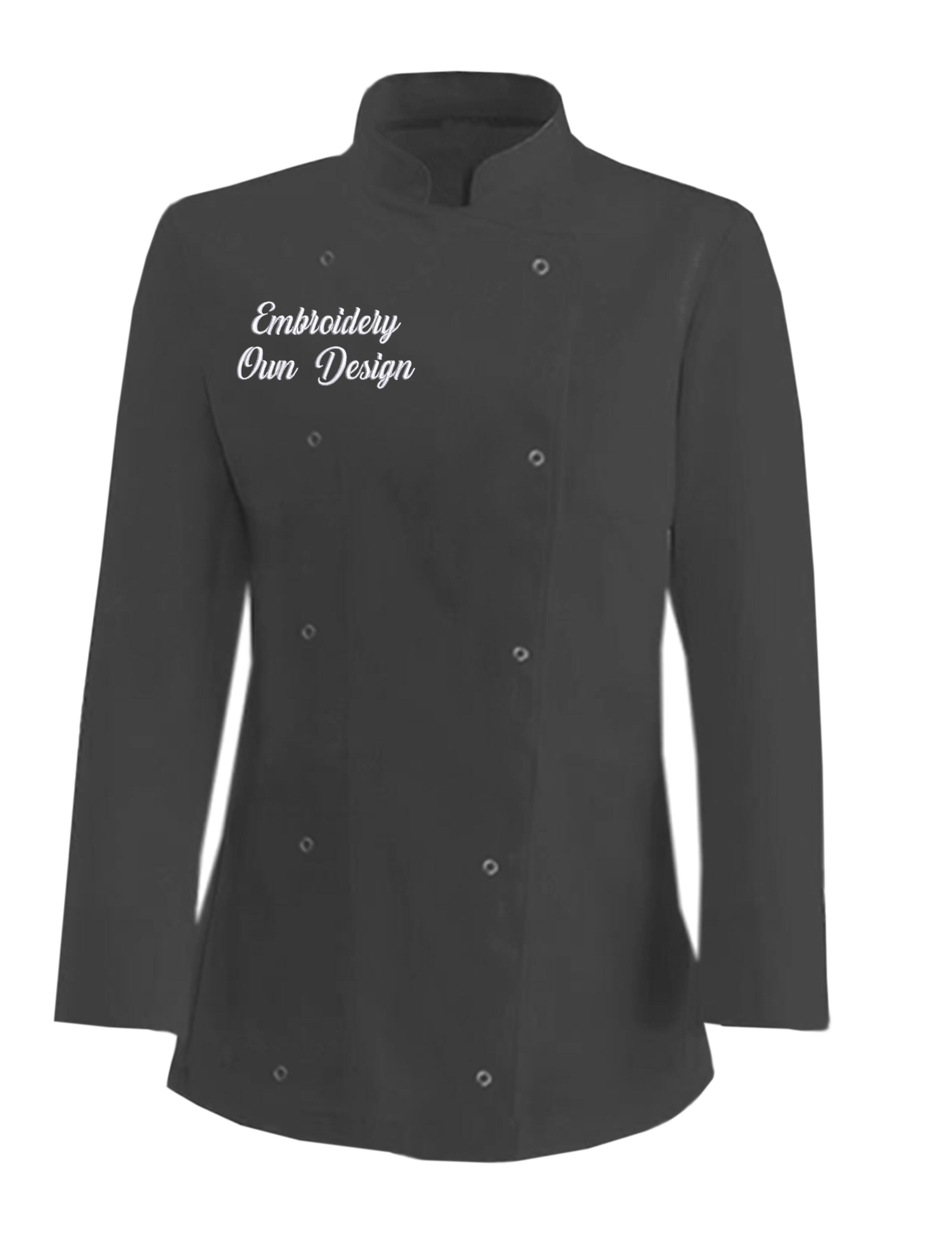 Personalised Women's Long Sleeve Chef's Jacket Dark Grey with embroidery