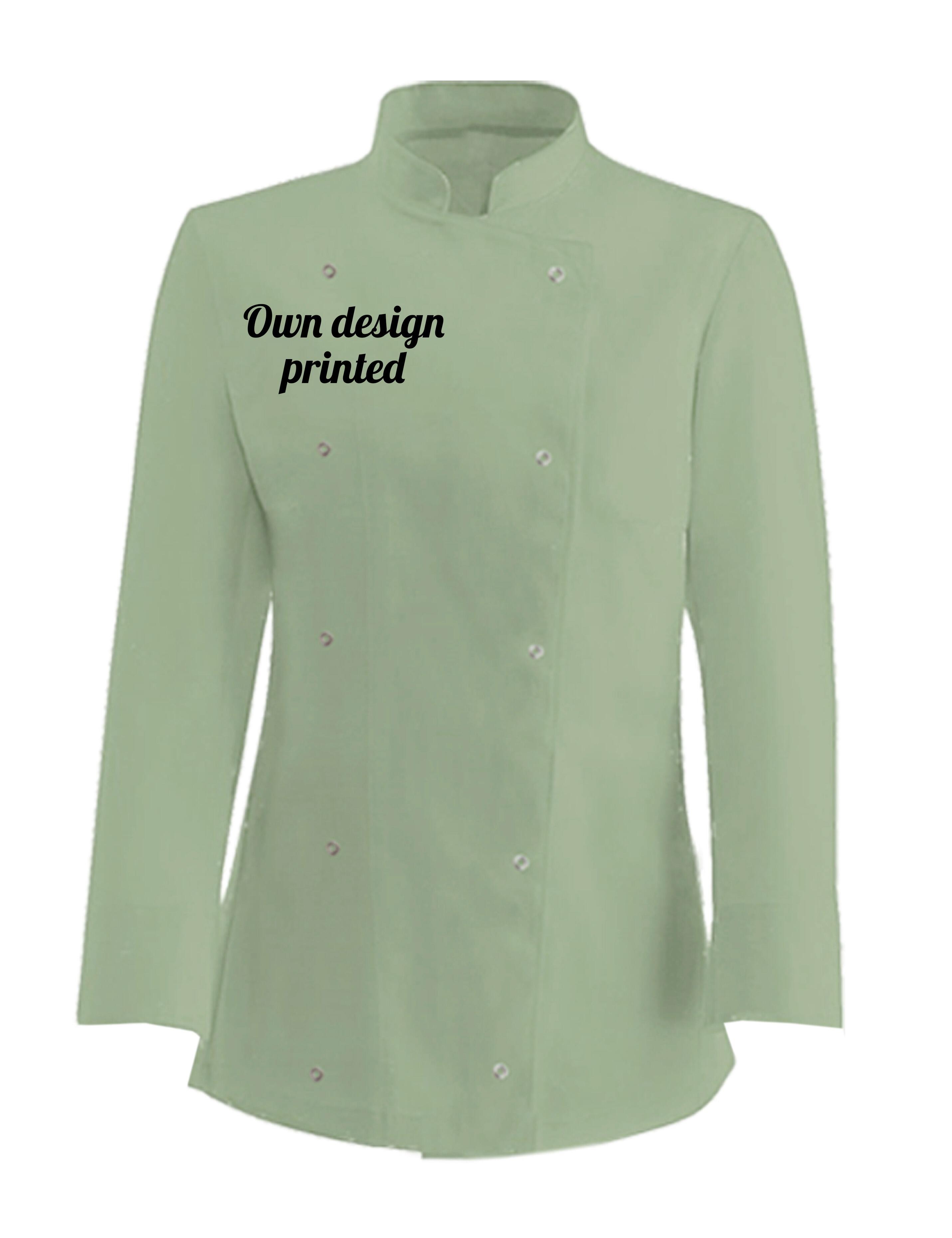 Personalised Women's Long Sleeve Chef's Jacket pistachio with print
