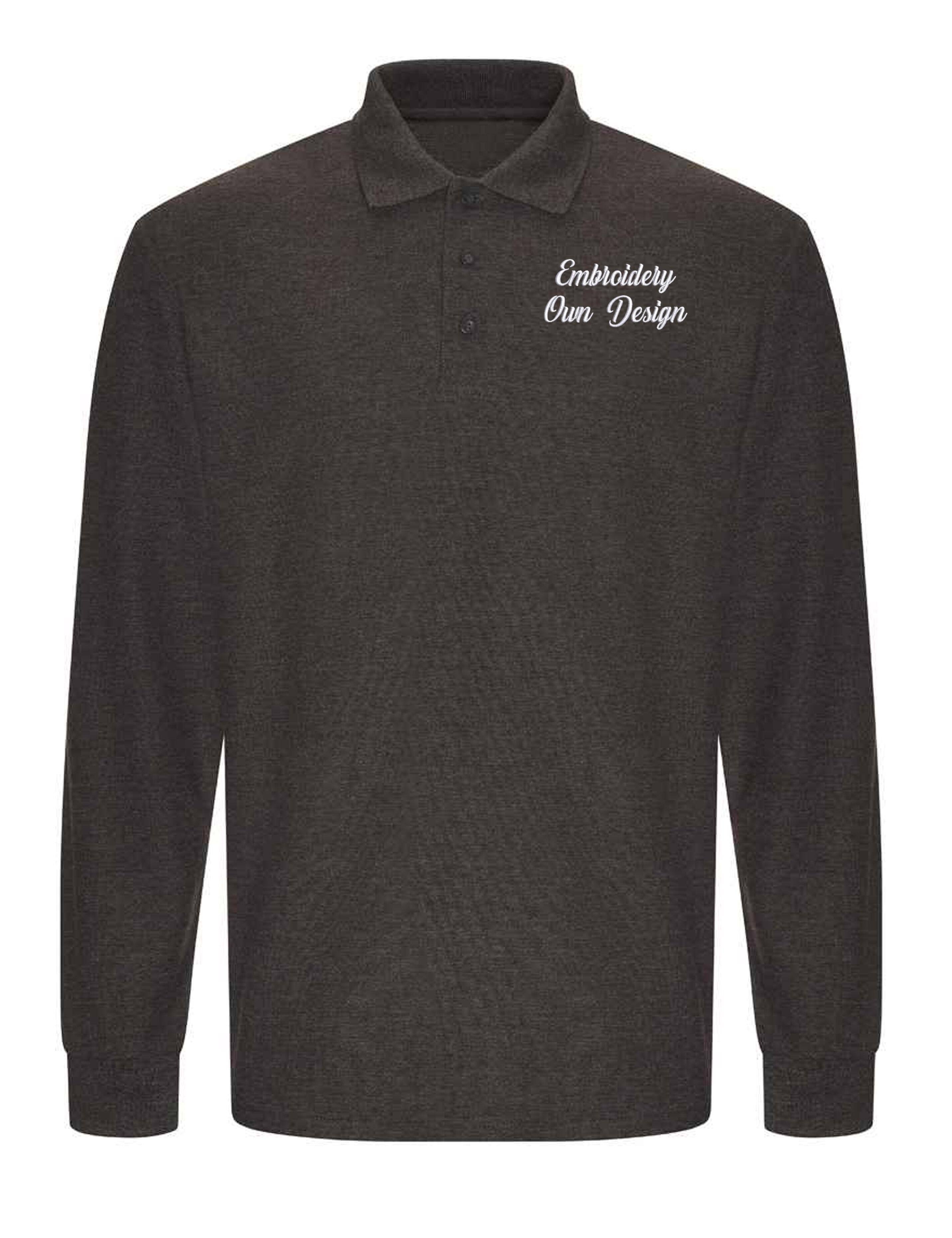 Personalised Long Sleeve Polo Shirt with embroidery Charcoal