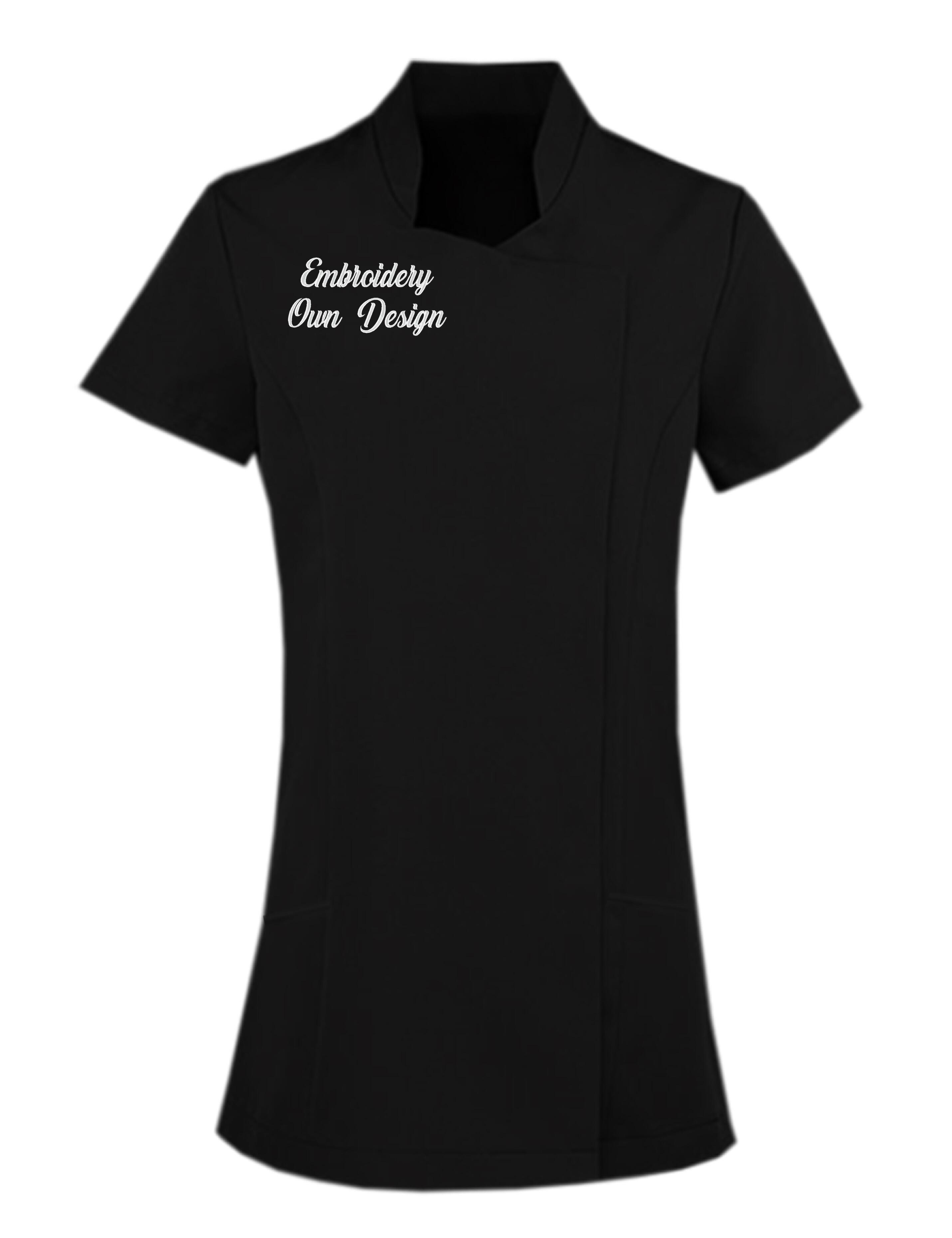 Personalised Women's Short Sleeve Beauty Tunic with embroidery Black