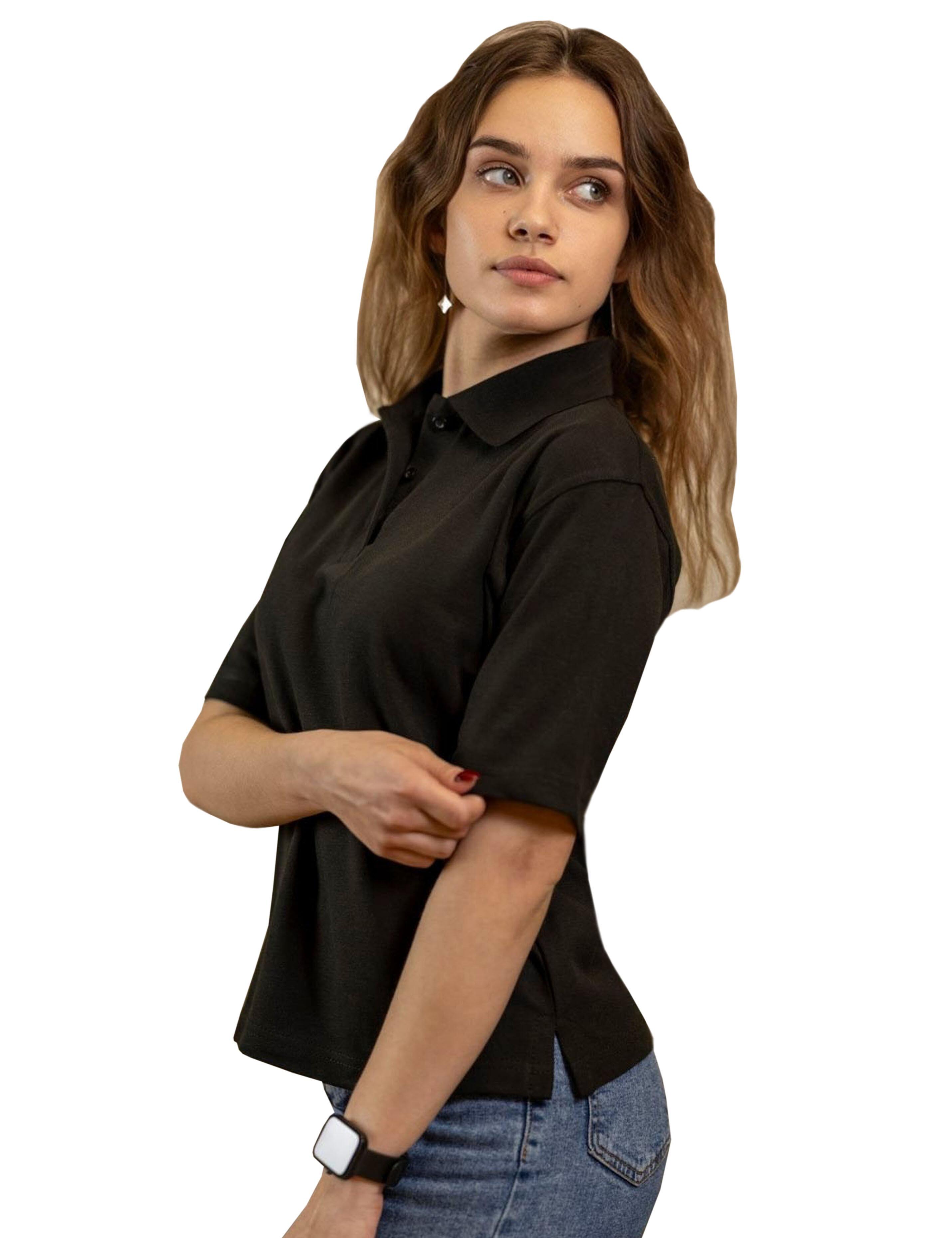 Women's Short Sleeve Polo Shirt with print for restaurant black