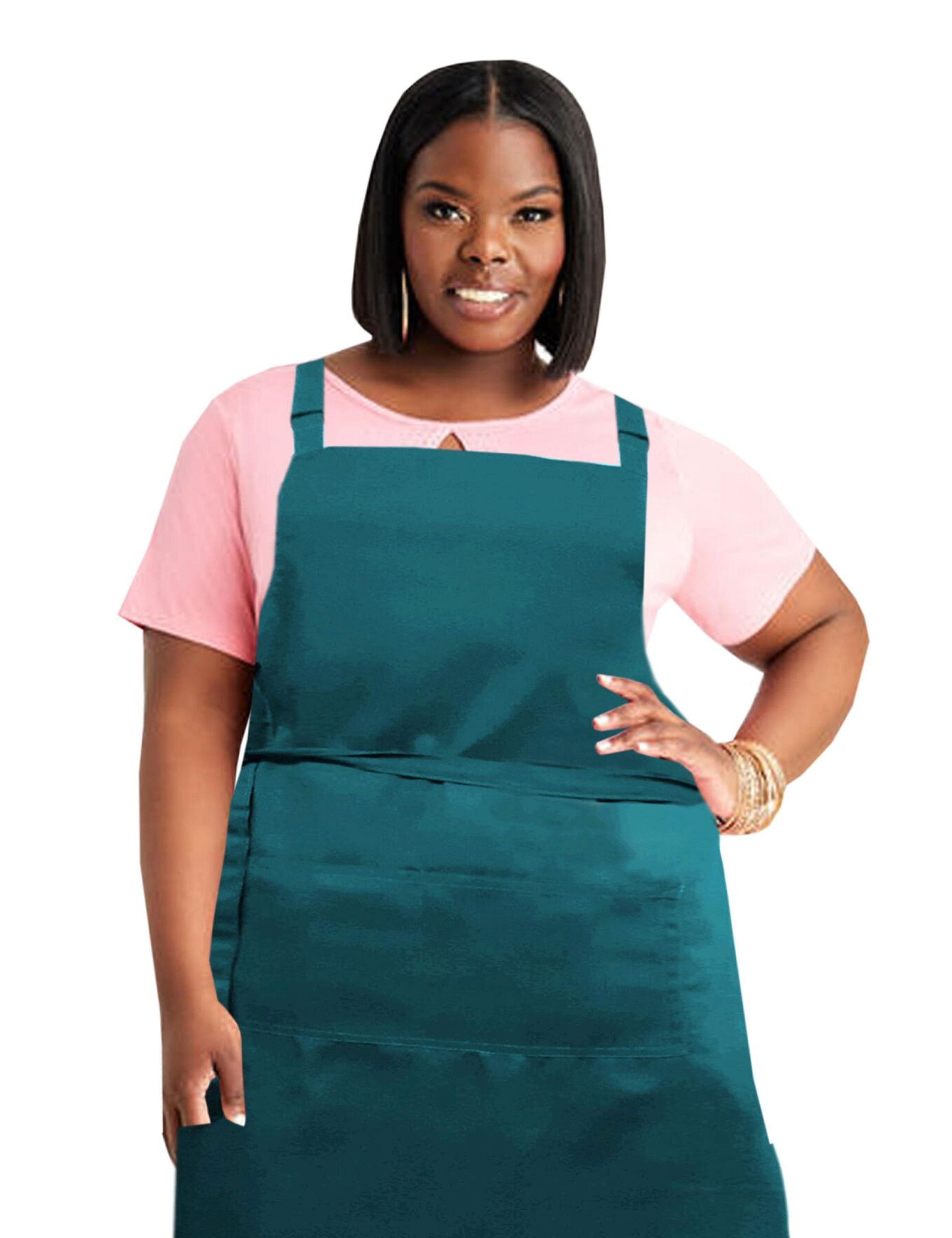 Embroidered Logo Plus Size Bib Apron Teal