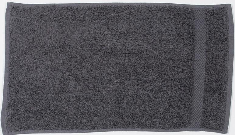 Custom embroidered dark grey guest towel personalised in house in Greenock UK