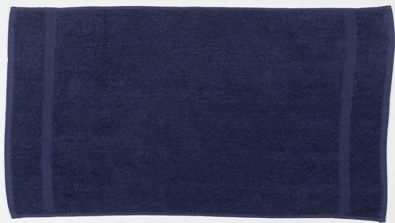 Custom embroidered navy hand towel with personalised logo or name made in Greenock UK