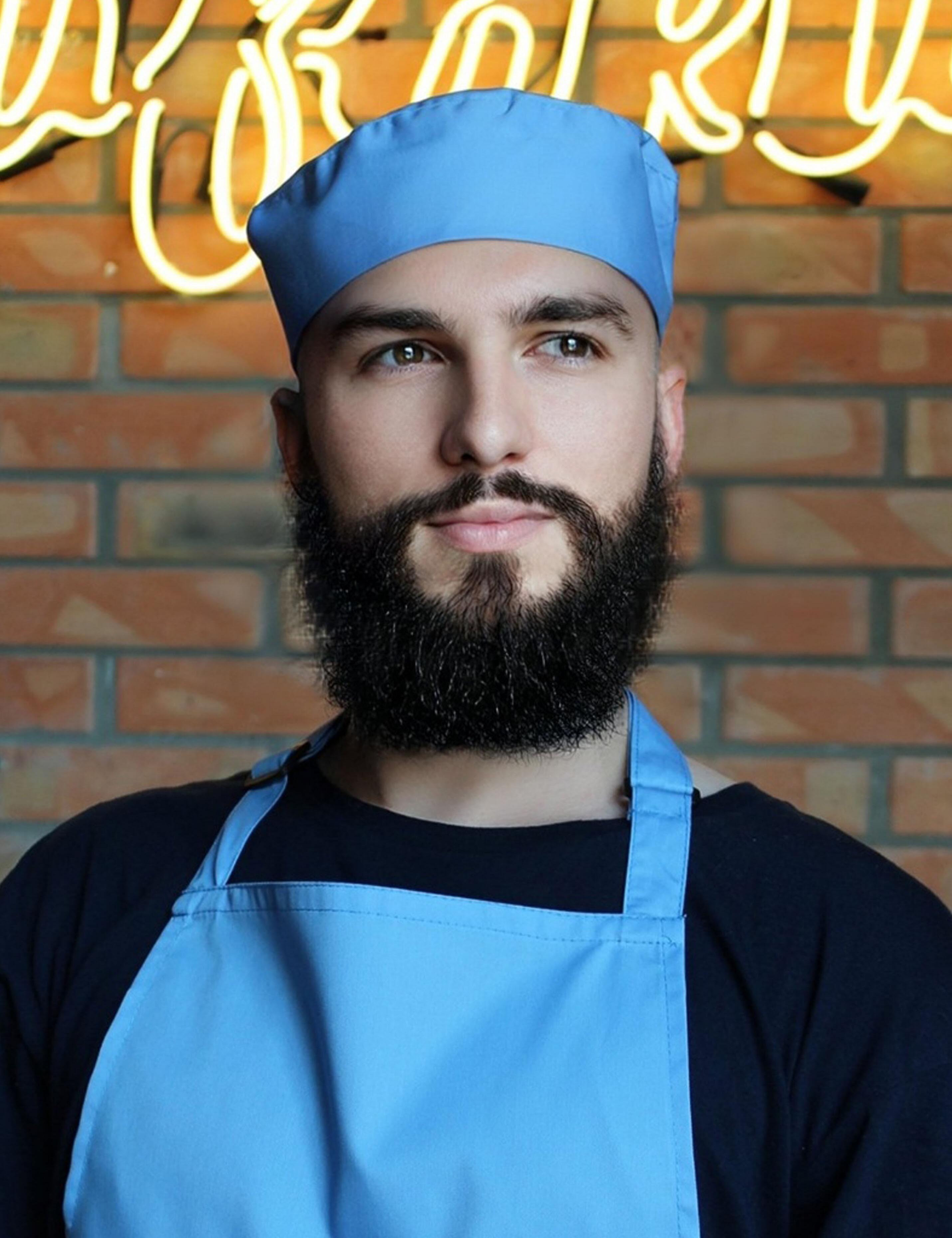 Light blue chef skull cap suitable for embroidery or print