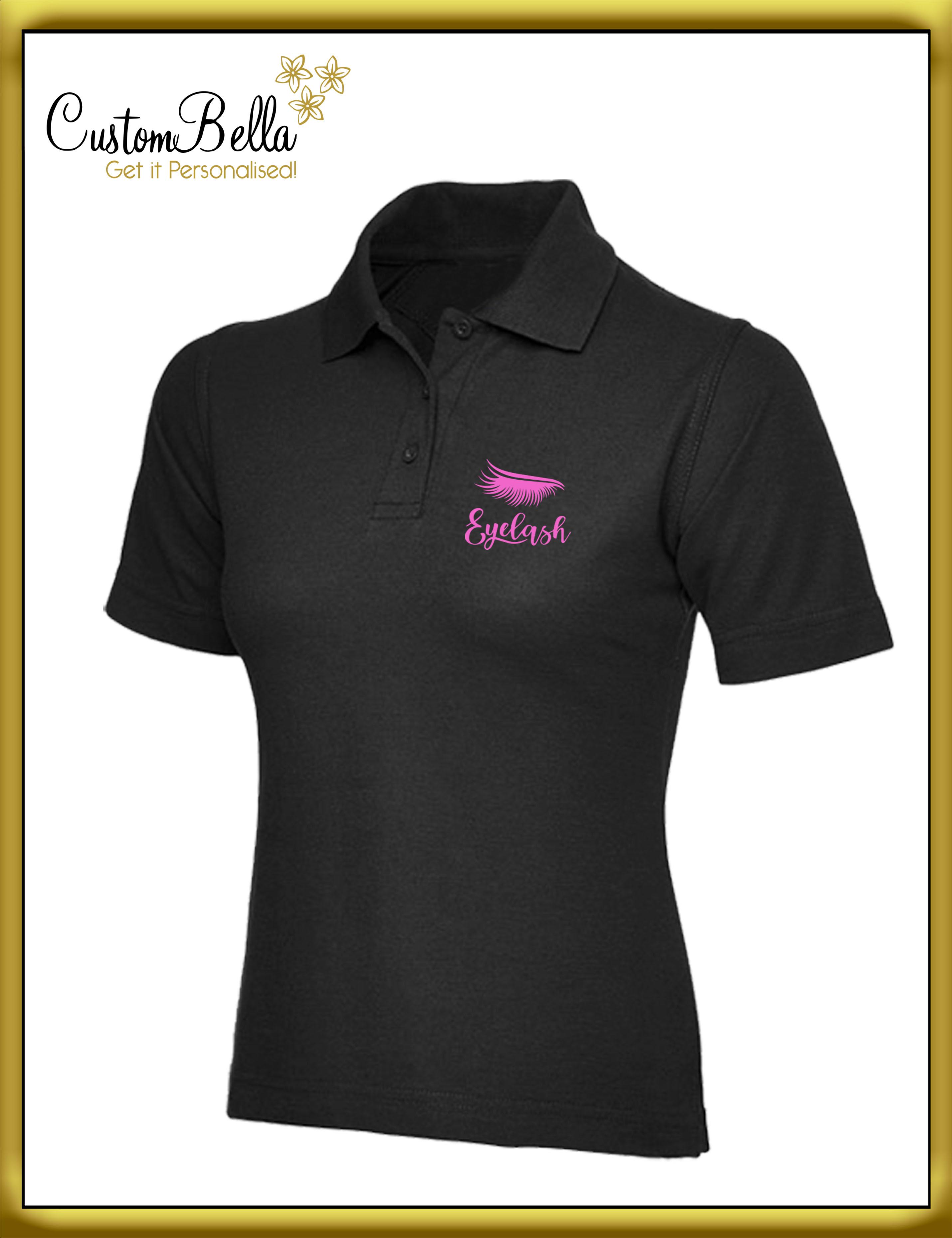 Personalised Printed women's polo shirt black