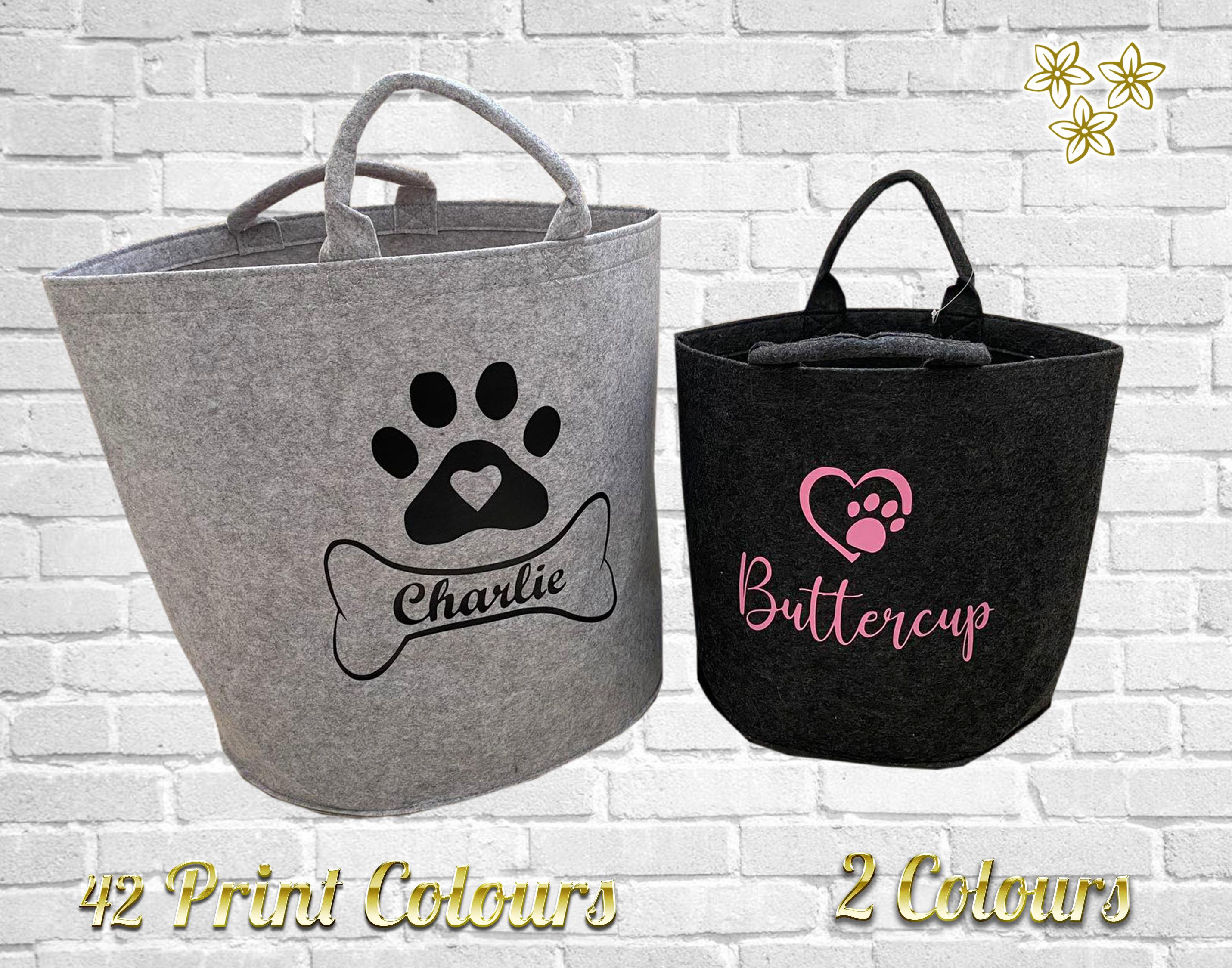 Personalised Pet Paw Print felt toy basket / bag