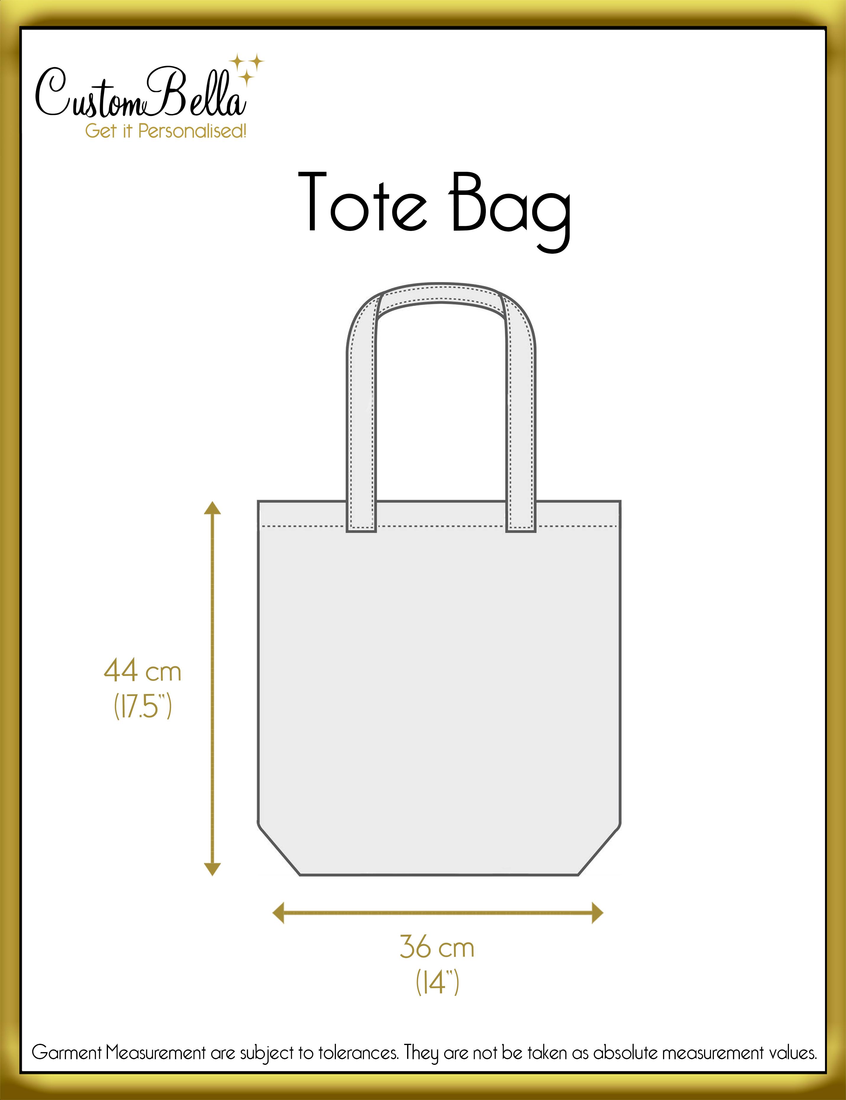 Personalised Printed Tote Bag size chart
