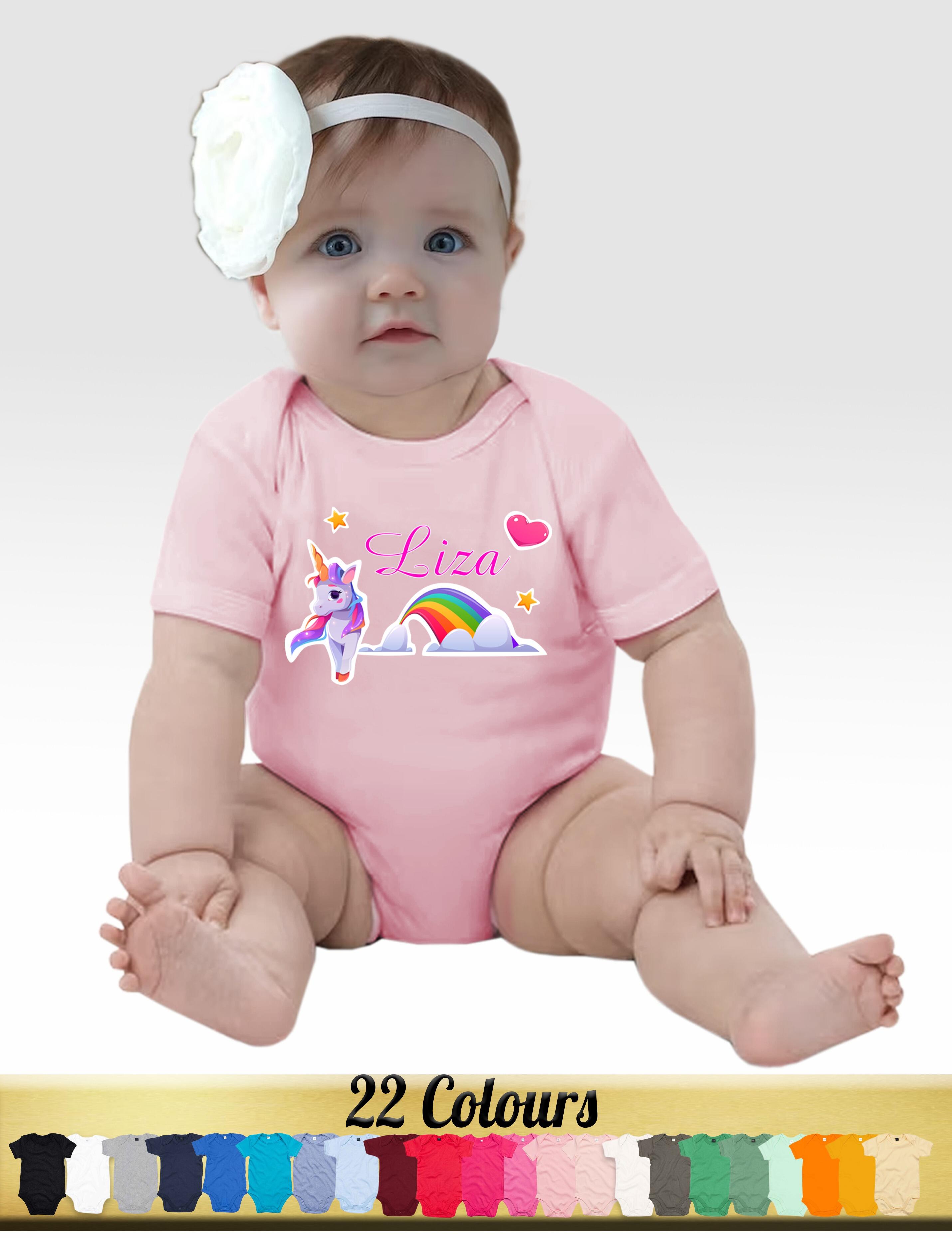 Personalised Unicorn short sleeve girls baby bodysuit