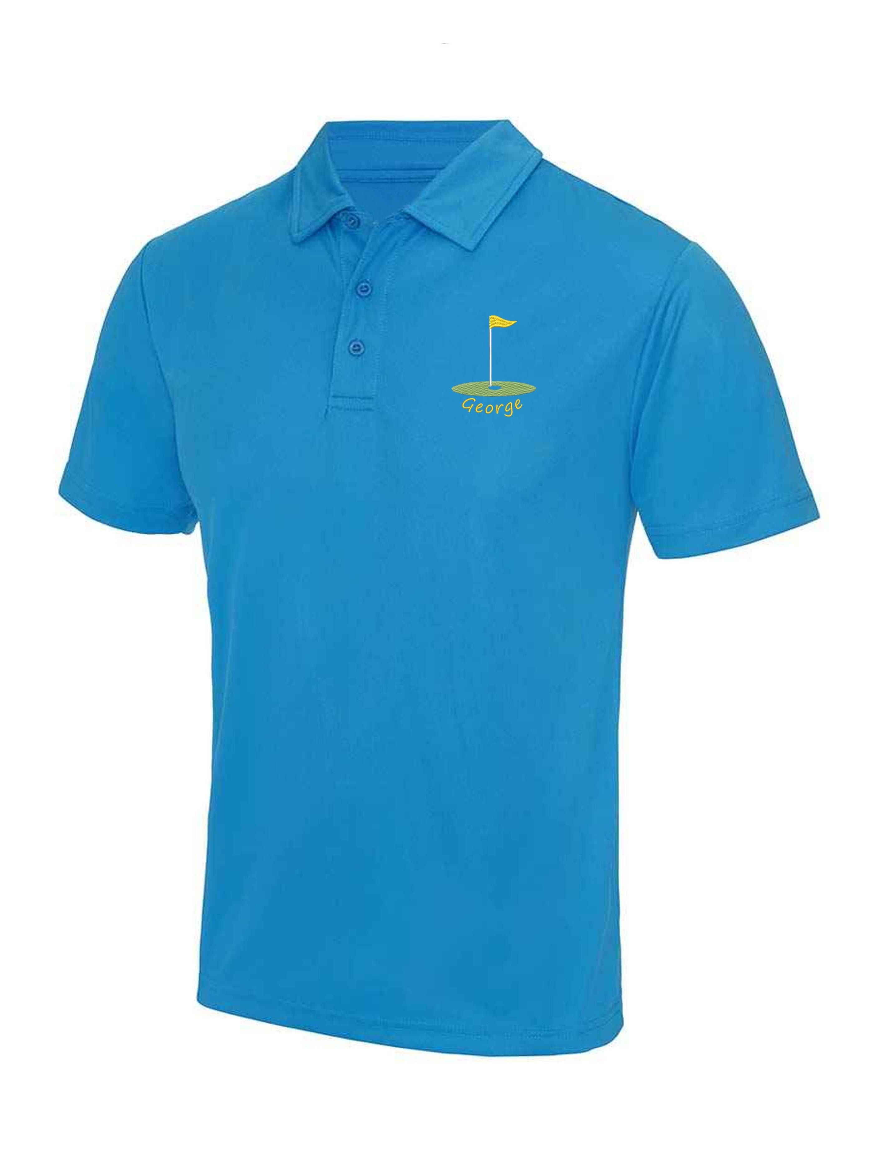 Golf Flag Design Dri-Fit Golf Polo Shirt Sapphire Blue