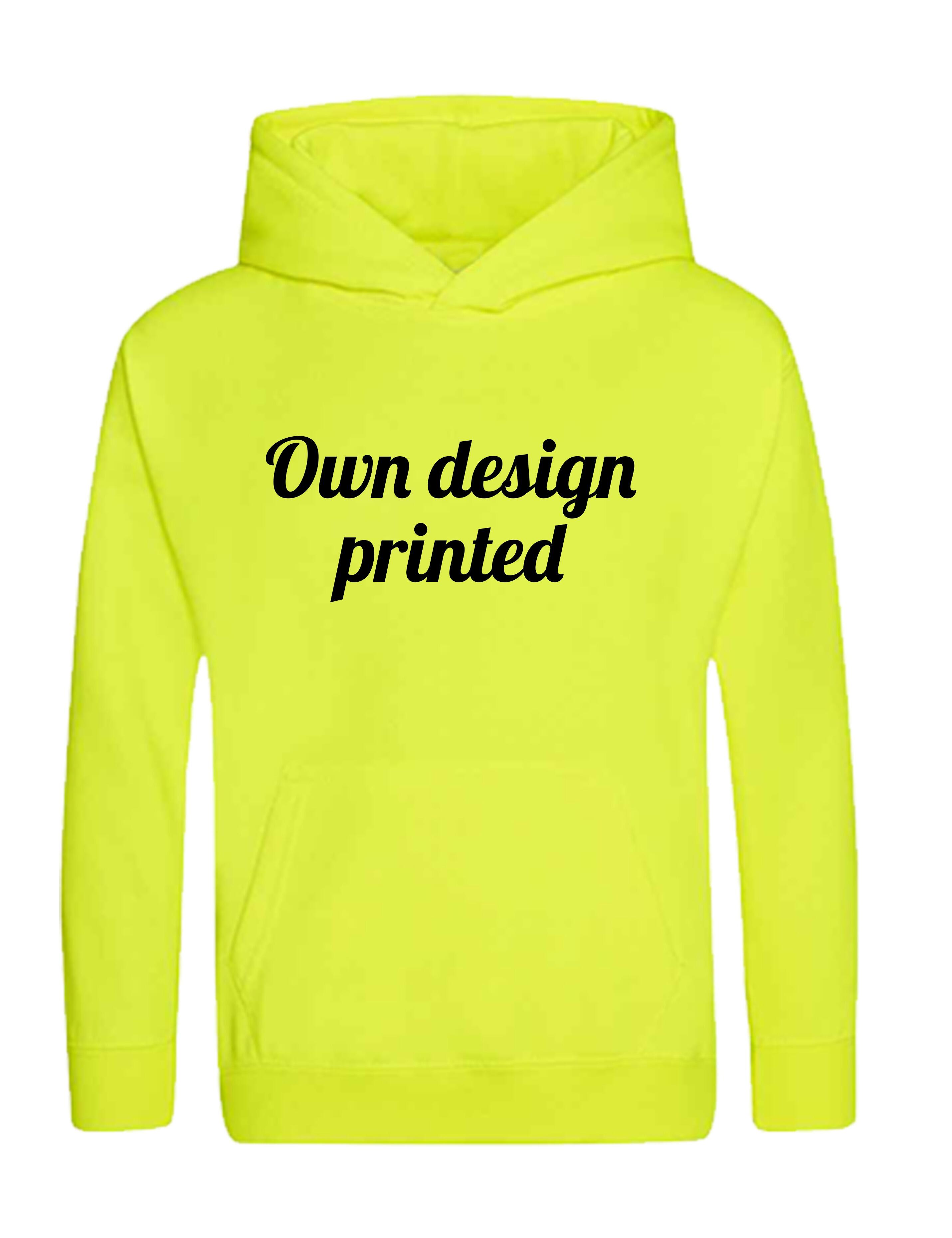 Personalised Printed Kids Hoodie Neon Yellow available in 36 colours