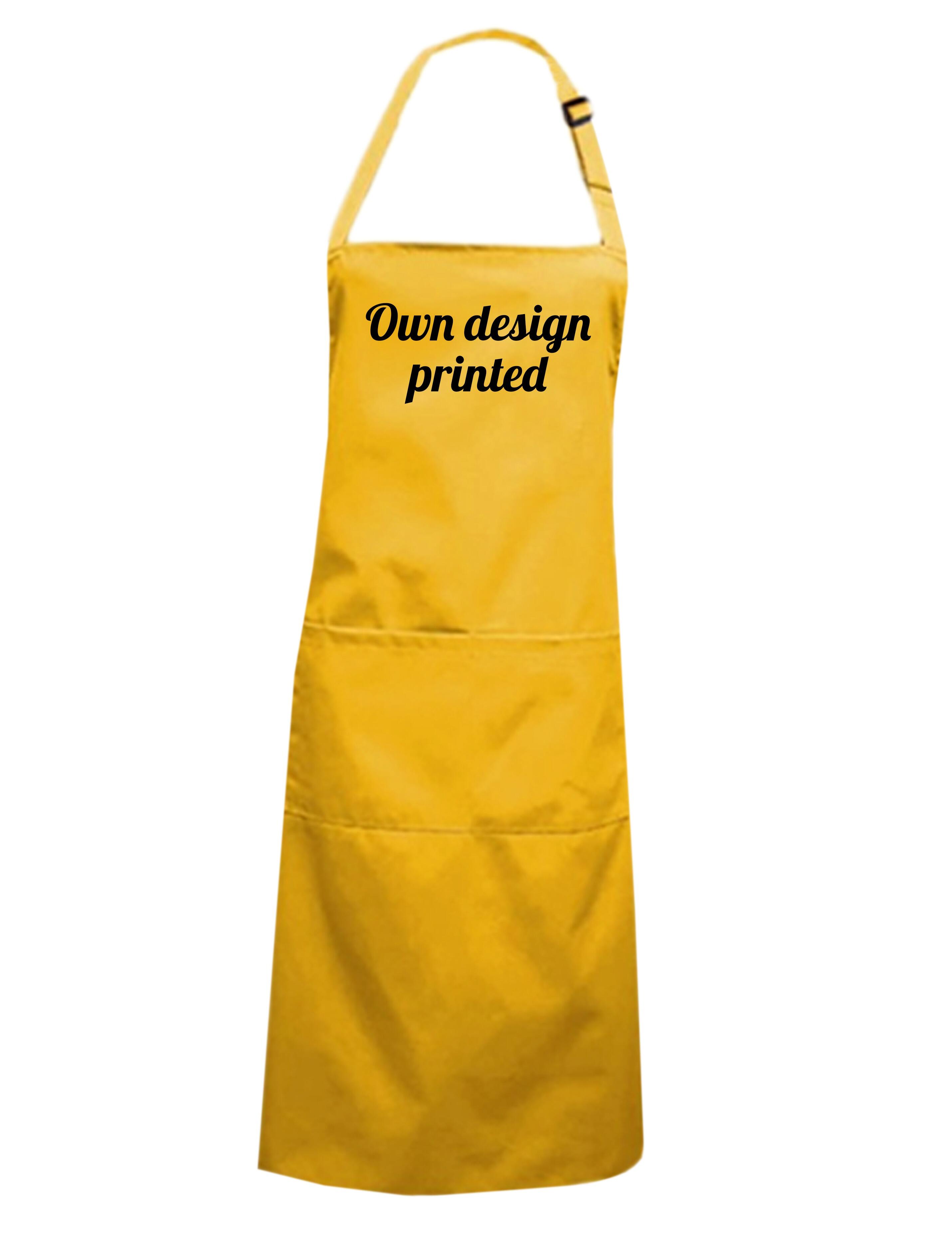 Personalised Printed Mid Length Apron with pockets Yellow with logo