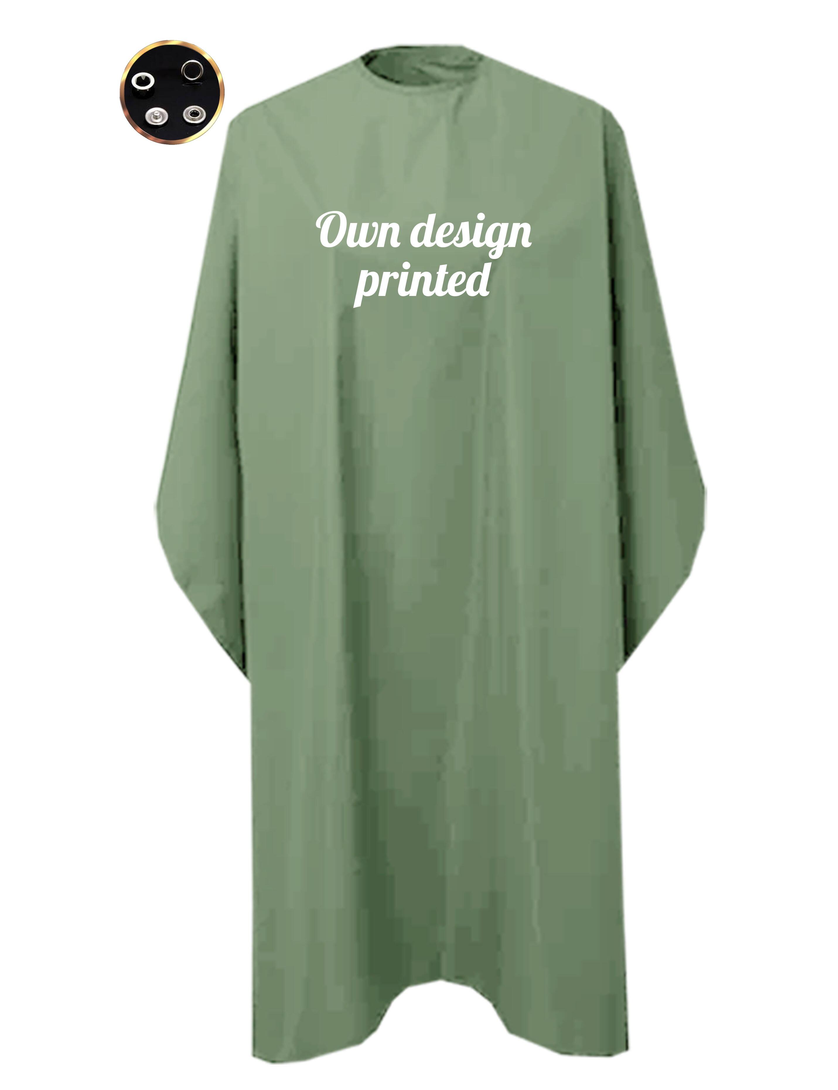 Personalised Hairdressing gown olive with poppers printed