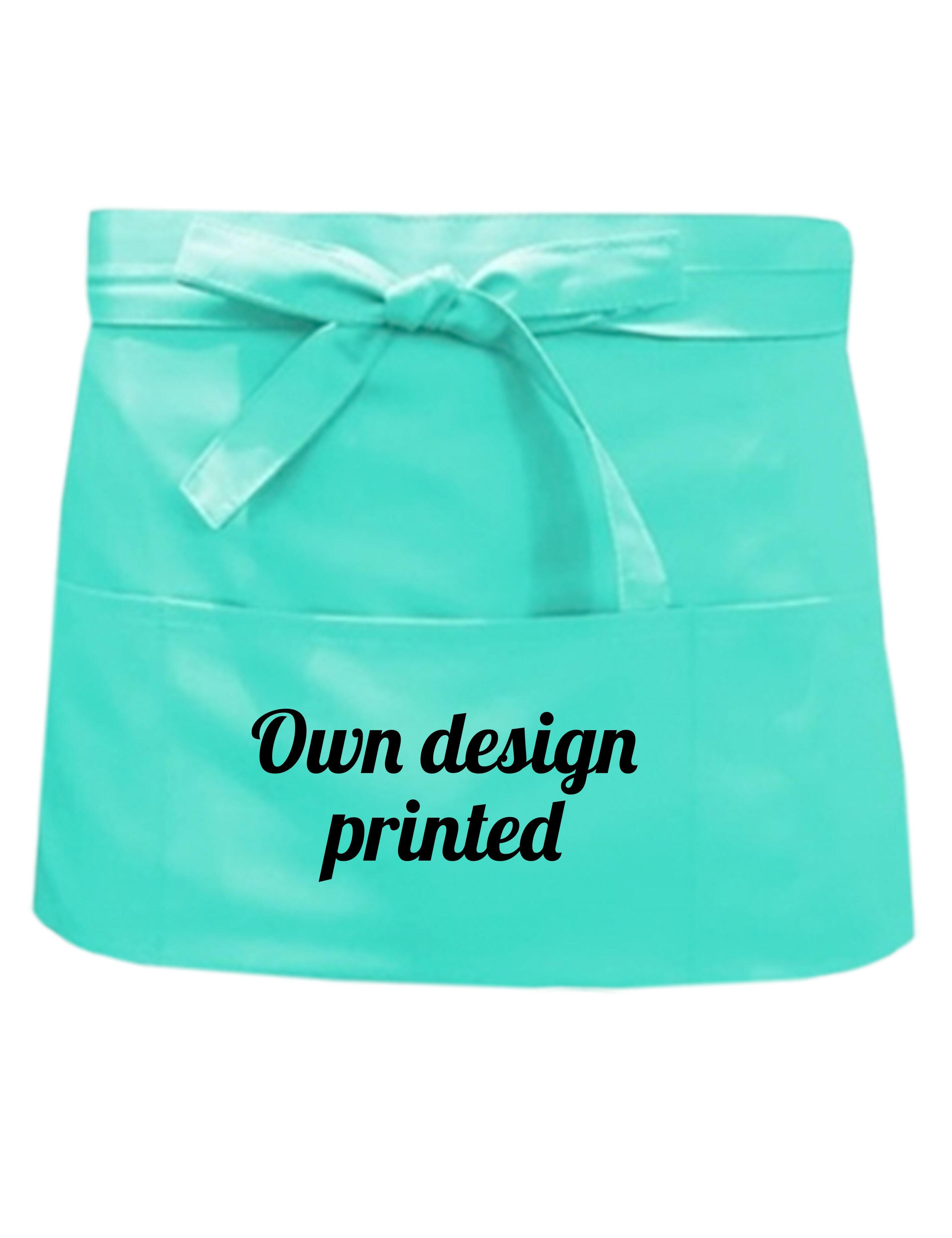 Personalised short waist apron mint printed