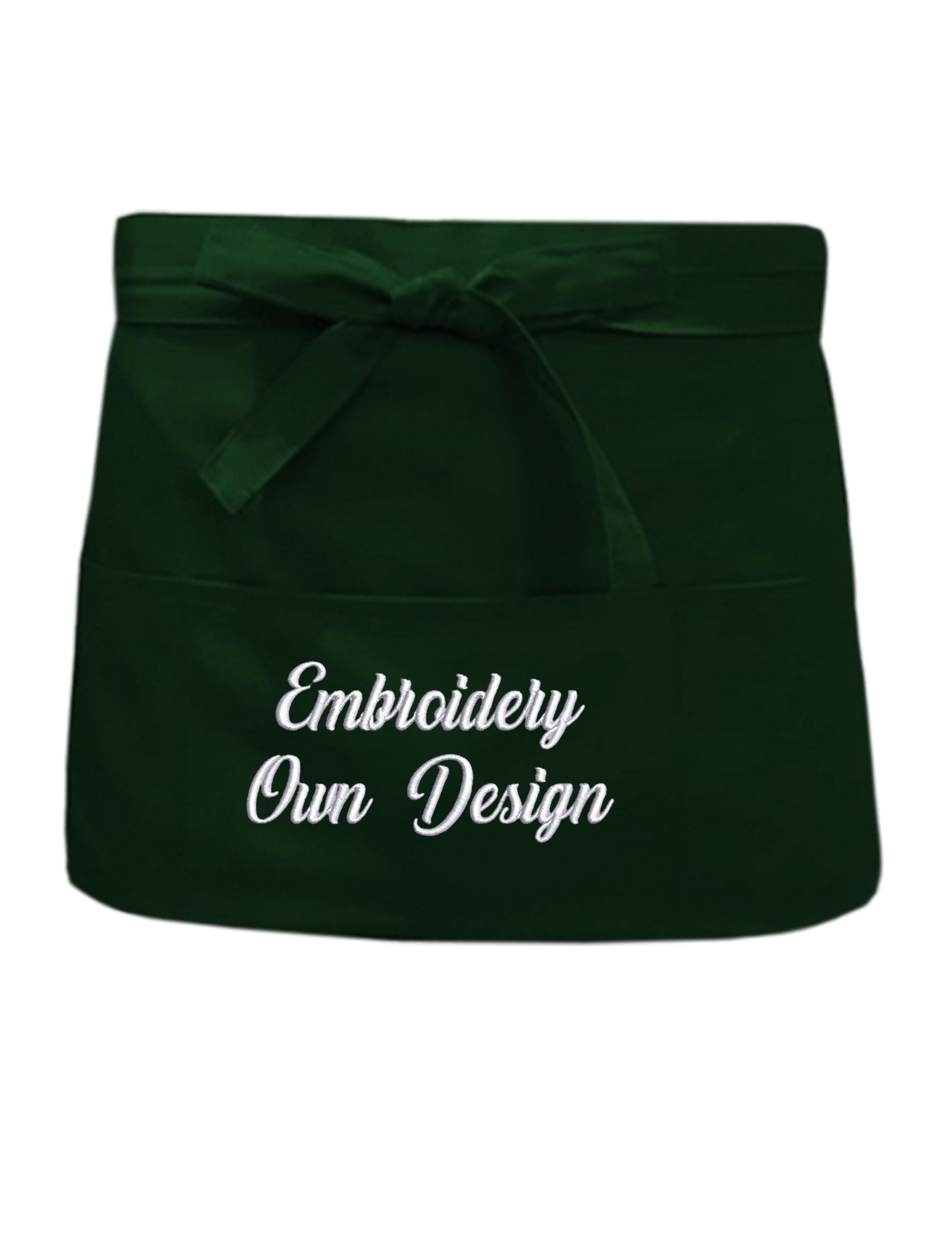 Personalised Short Waist Apron with Pockets Bottle Green with embroidery