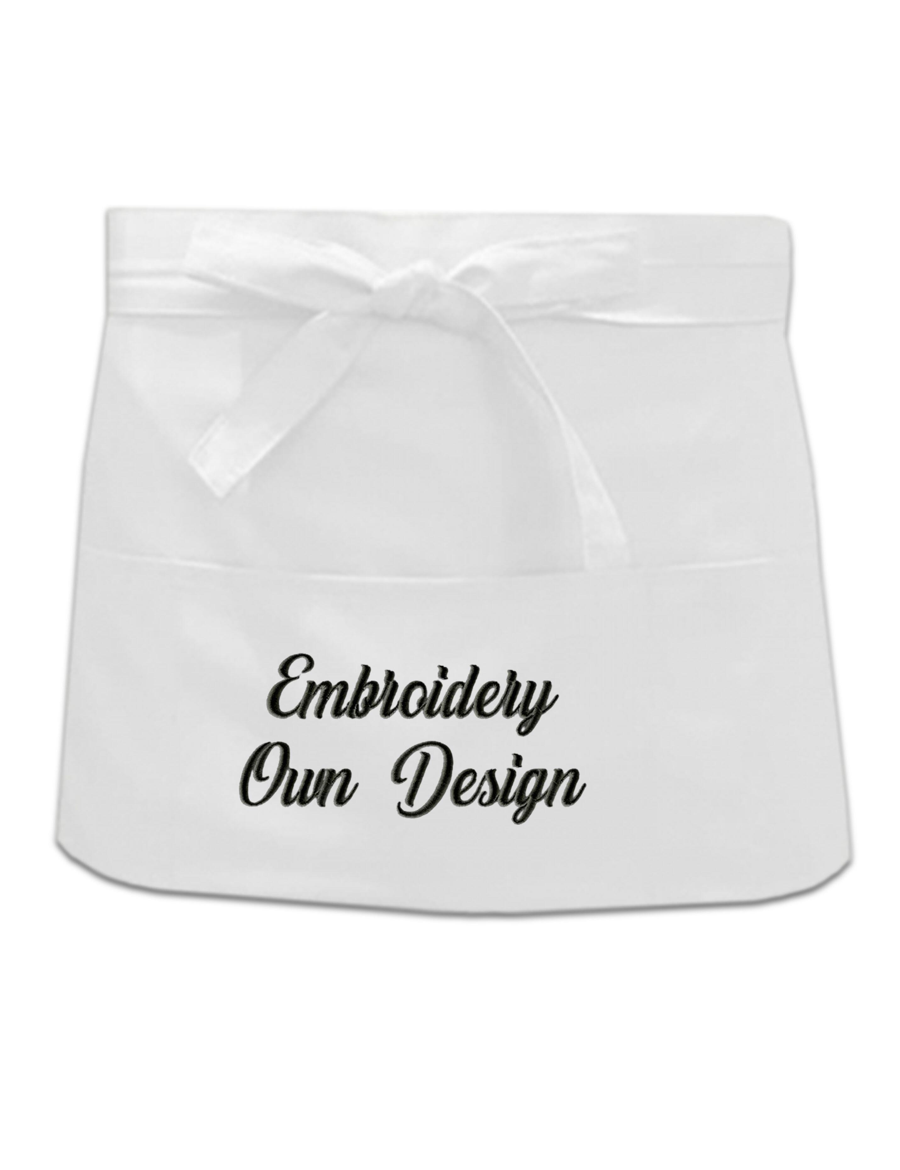 Personalised Short Waist Apron with Pockets white with embroidery