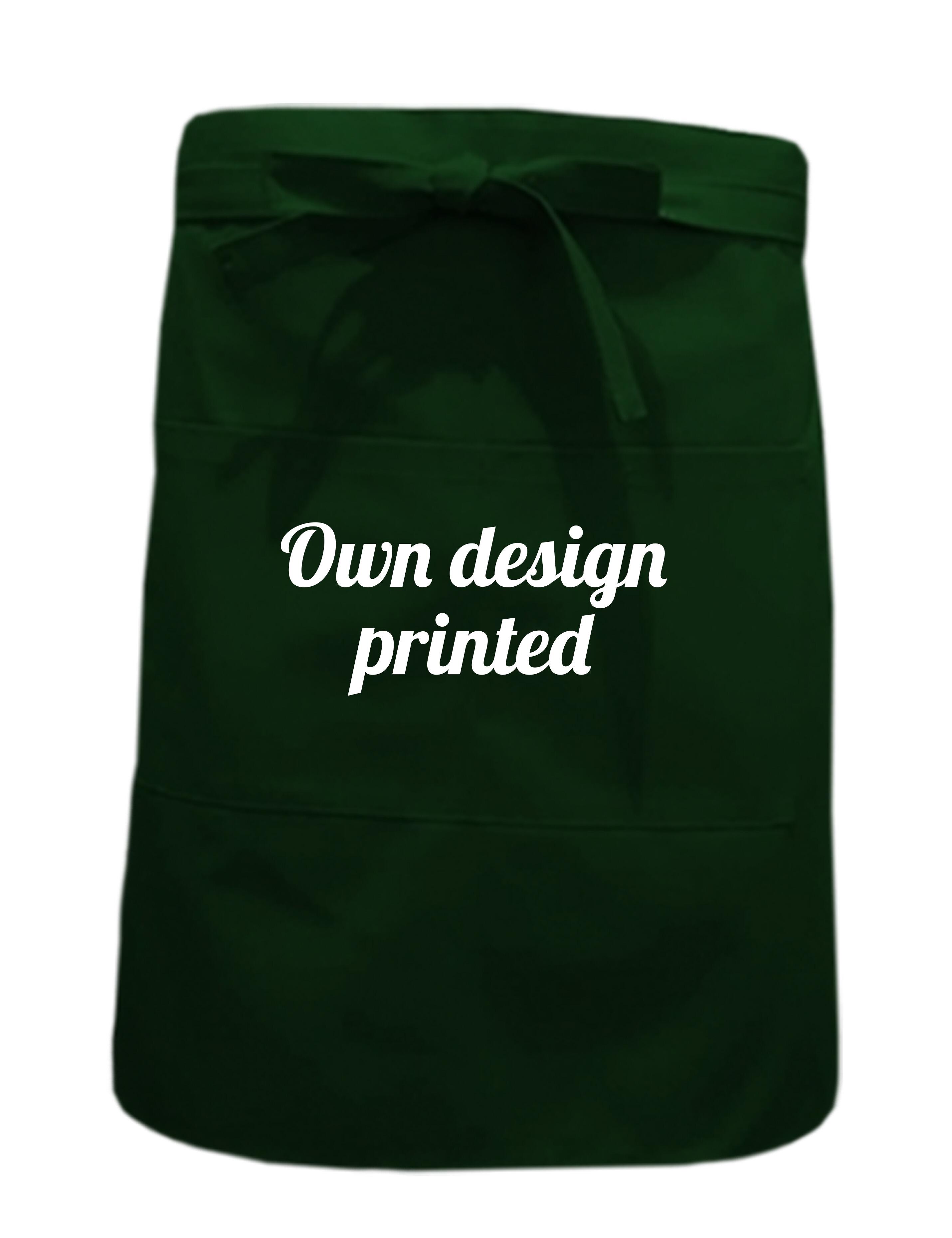 Personalised Mid length waist apron with pockets bottle green printed