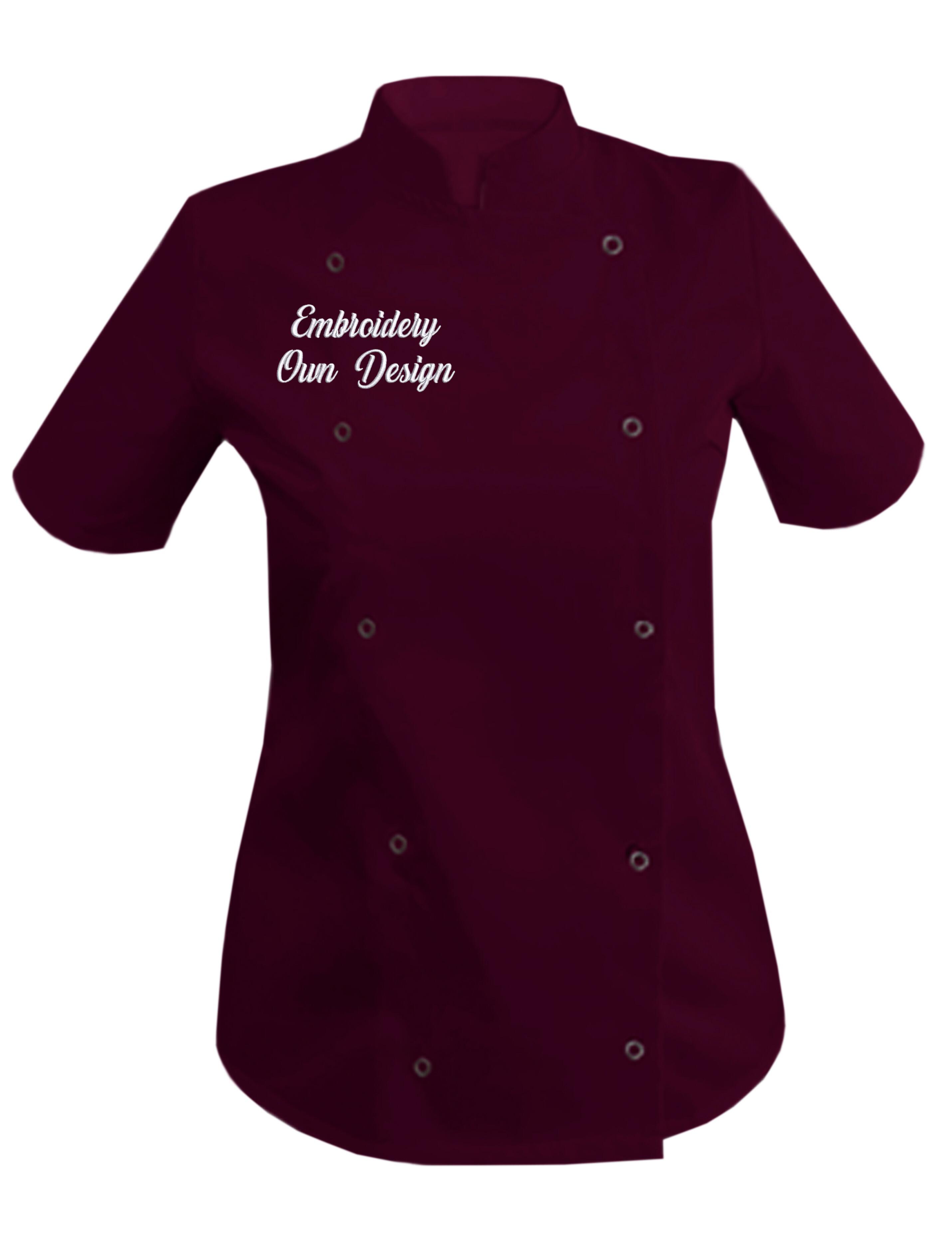 Personalised Women's Short Sleeve Chef's Jacket burgundy with embroidery