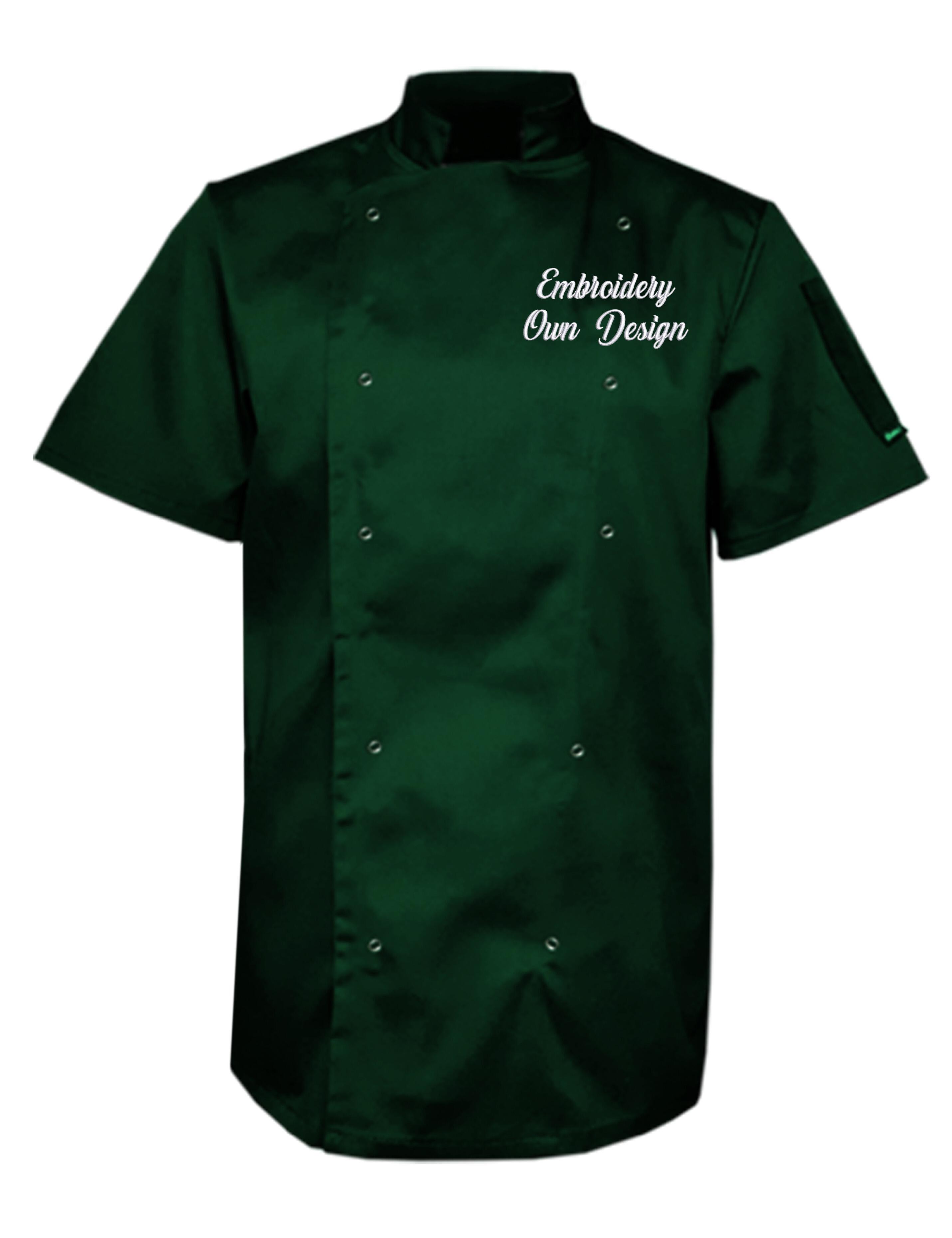 Personalised Embroidered Plus Size Short Sleeve Chef's Jacket Bottle Green
