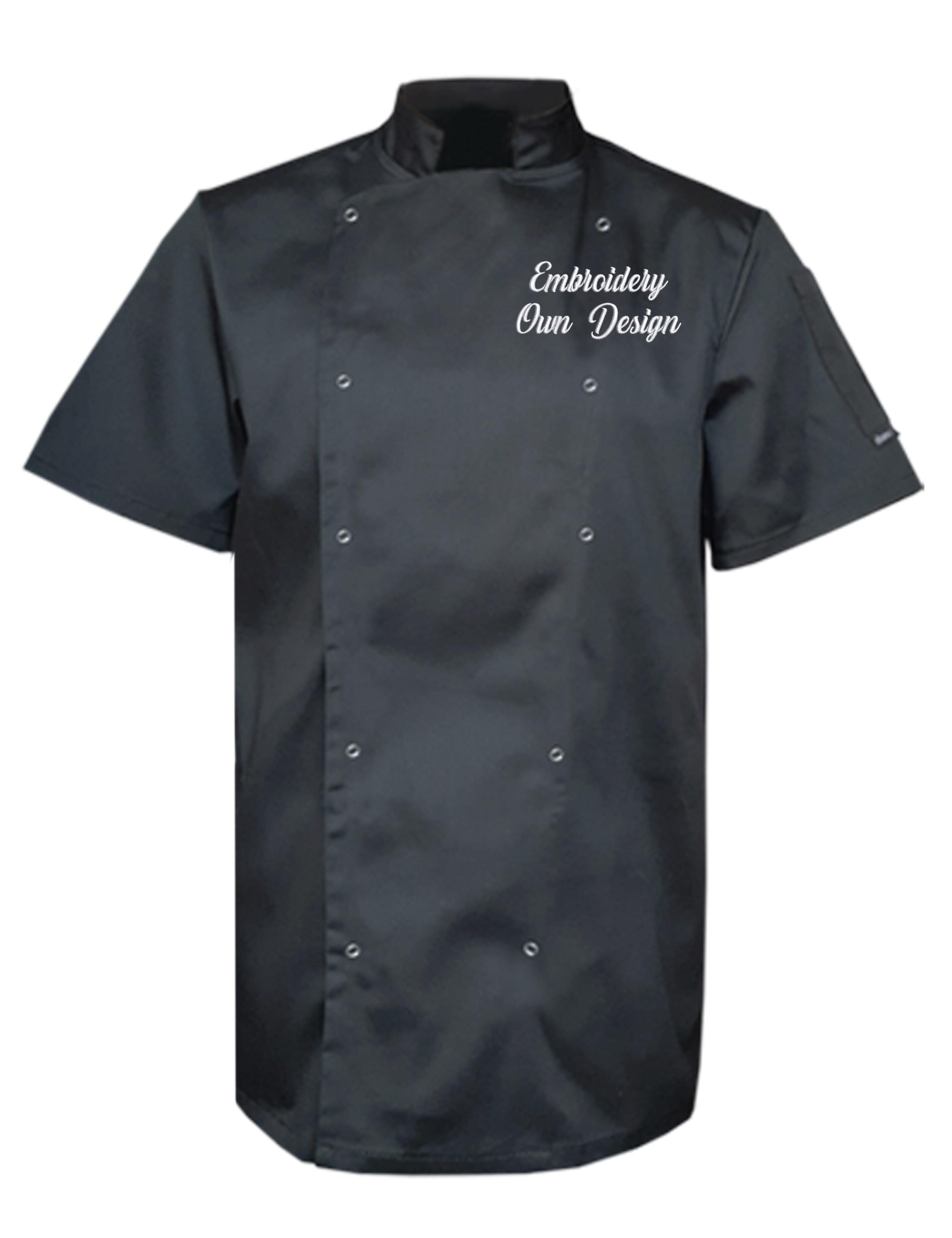 Personalised Plus Size Short Sleeve Chef's Jacket dark grey with embroidery