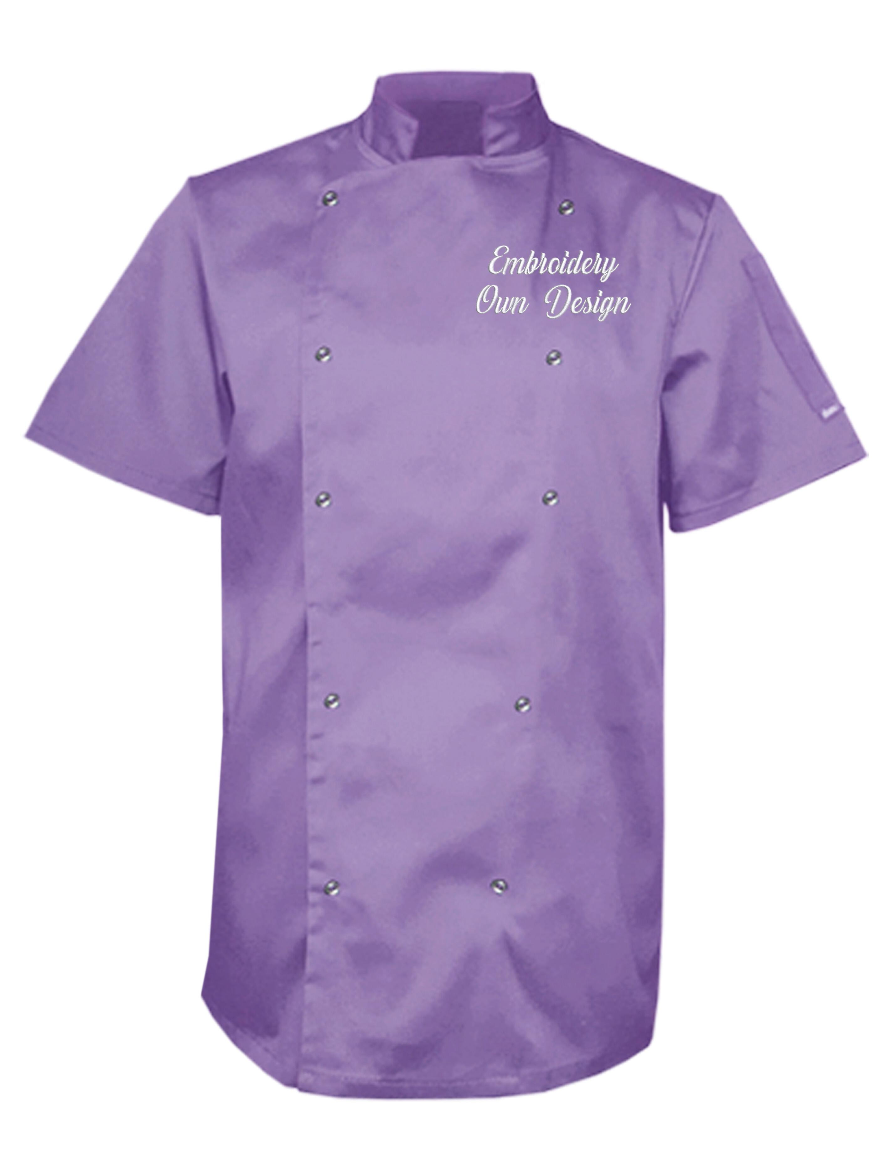 Personalised Embroidered Plus Size Short Sleeve Chef's Jacket Lilac