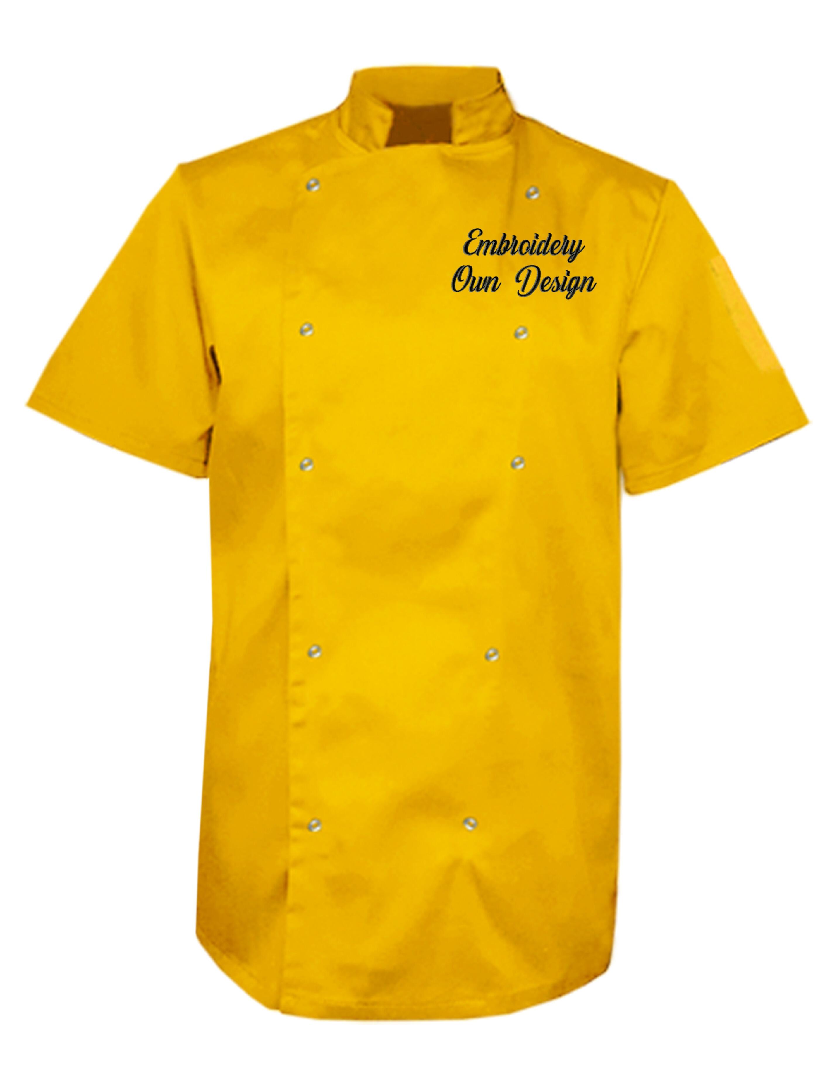 Personalised Embroidered Plus Size Short Sleeve Chef's Jacket Yellow