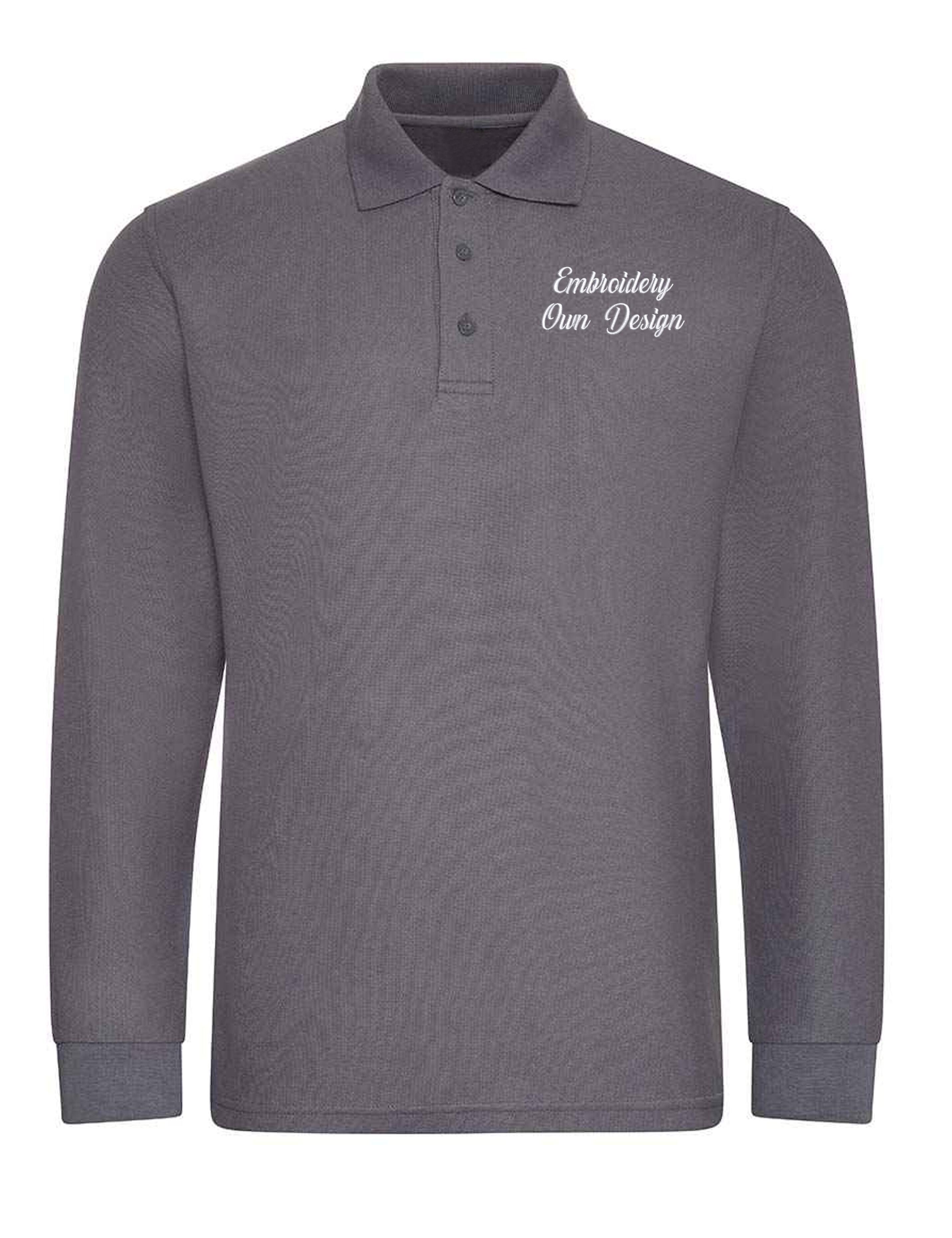 Personalised Long Sleeve Polo Shirt with embroidery Dark Grey