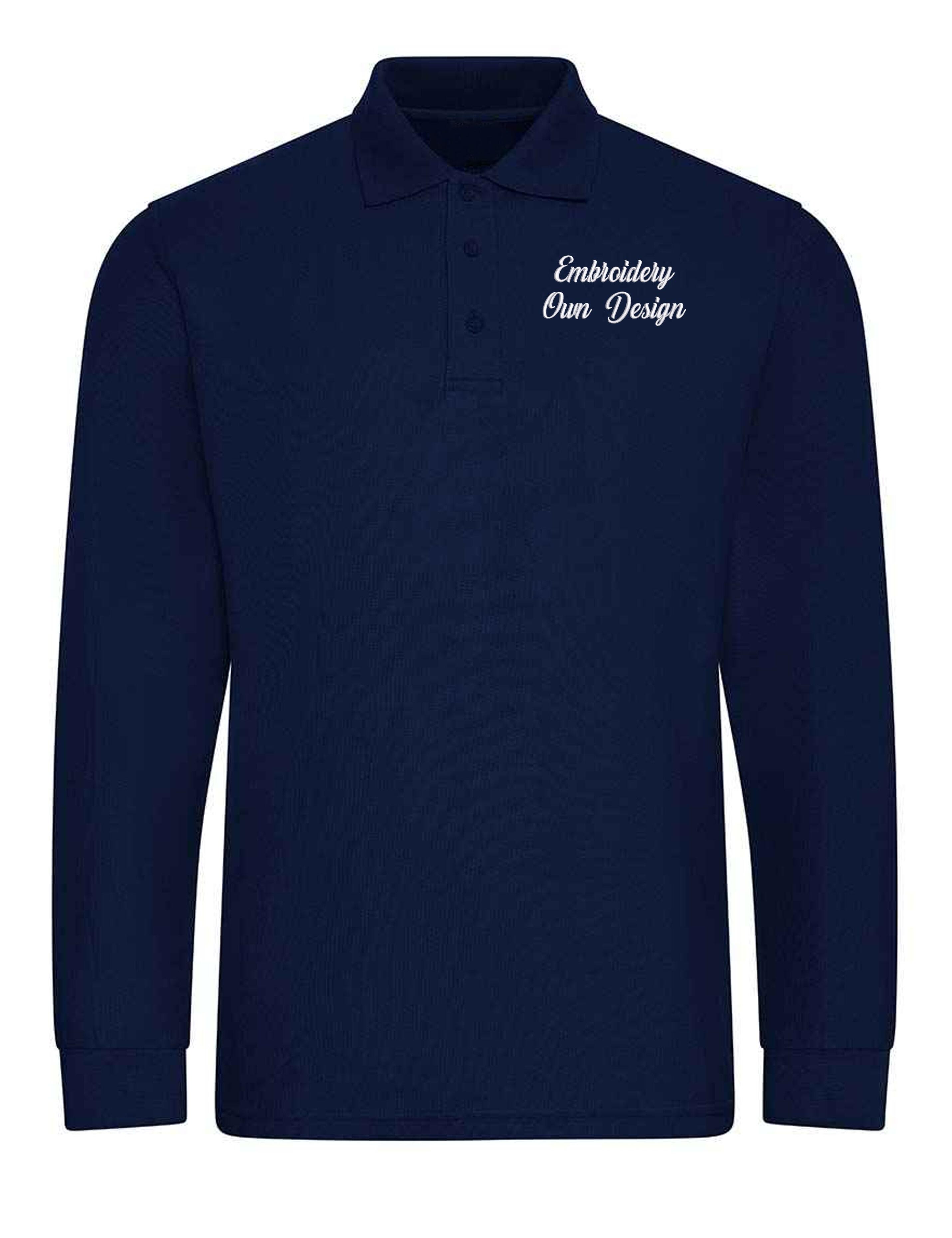 Personalised Long Sleeve Polo Shirt with embroidery navy