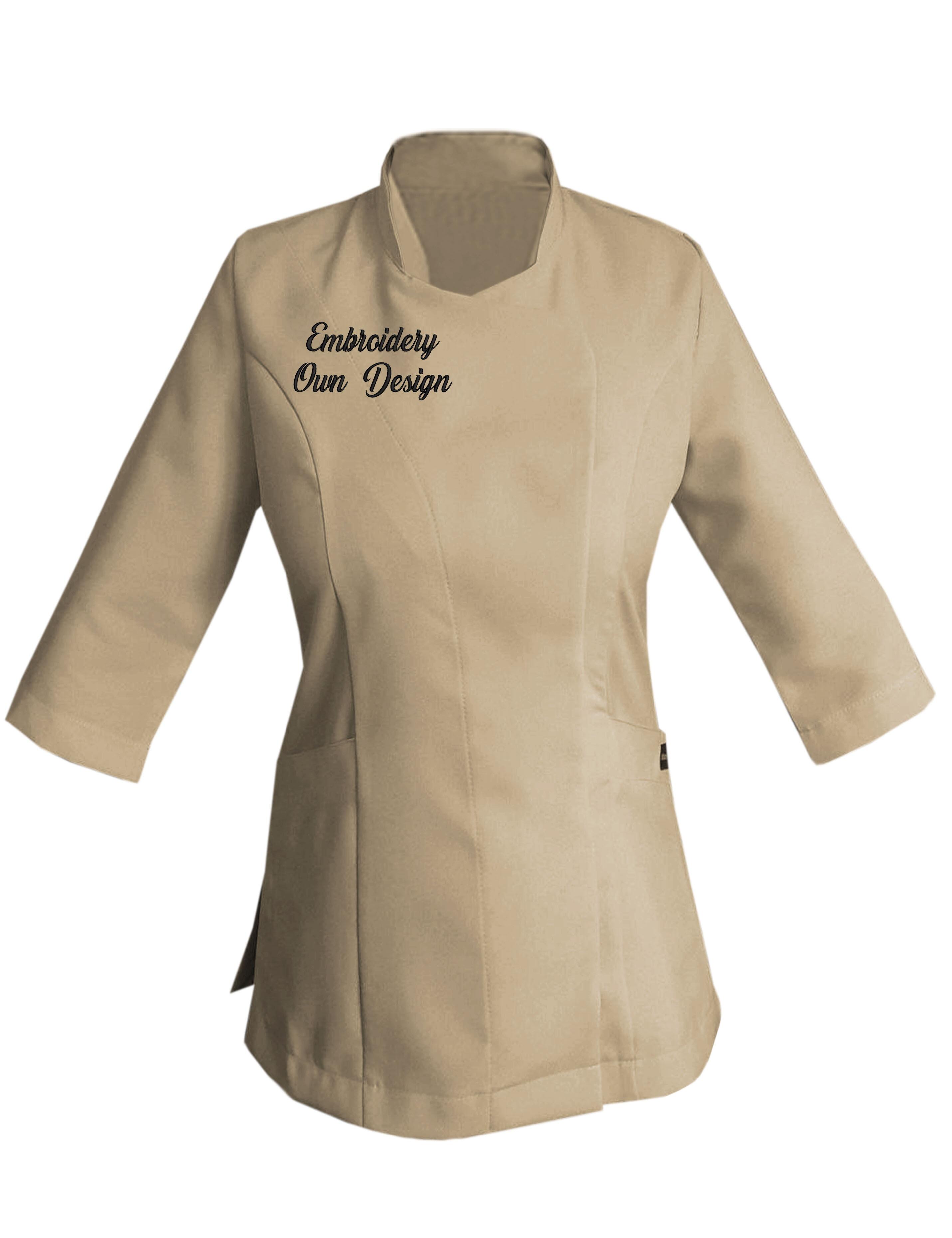 Personalised Women's Quarter Sleeve Beauty Tunic with embroidery Beige
