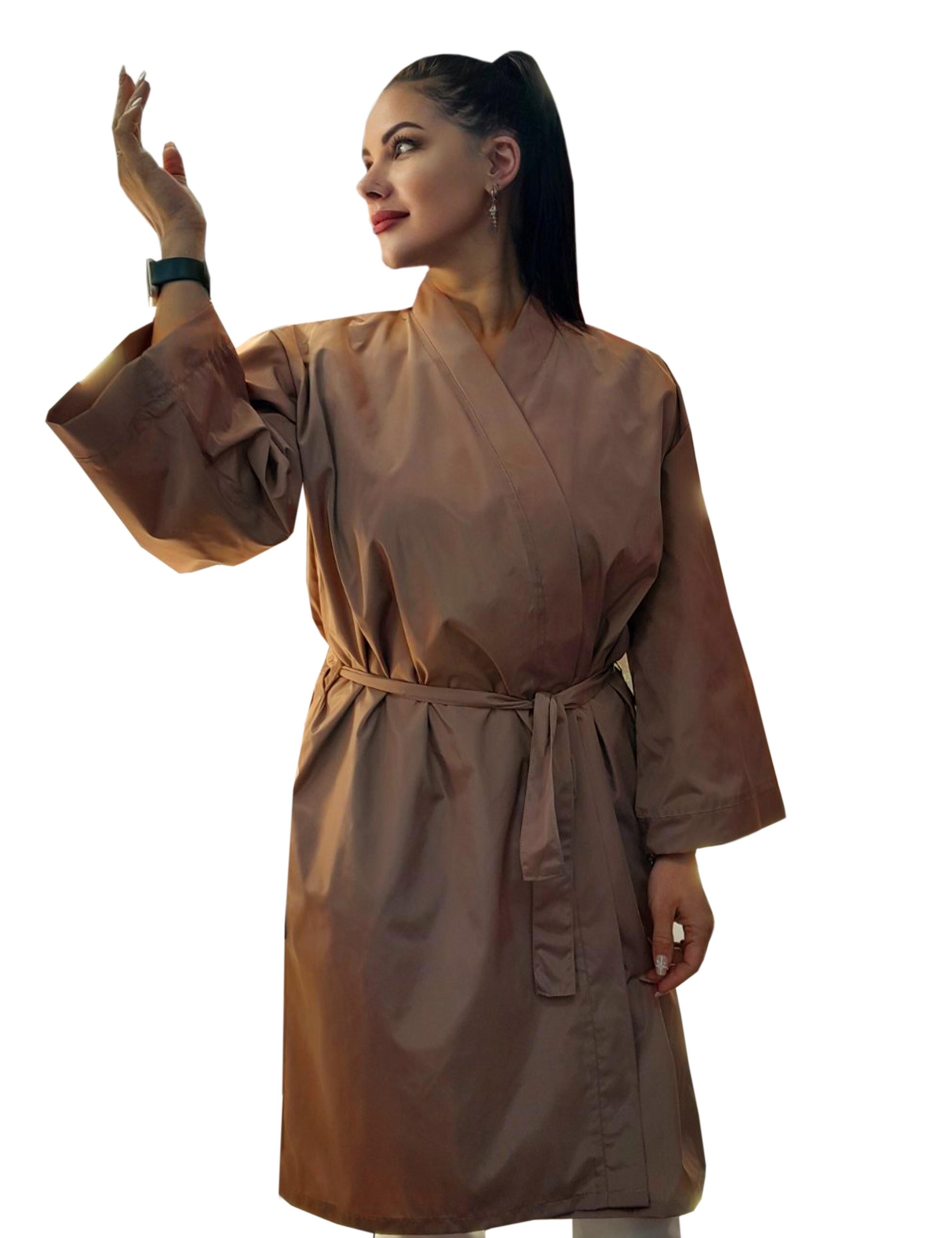 Nibano waterproof salon kimono robe coffee with embroidery