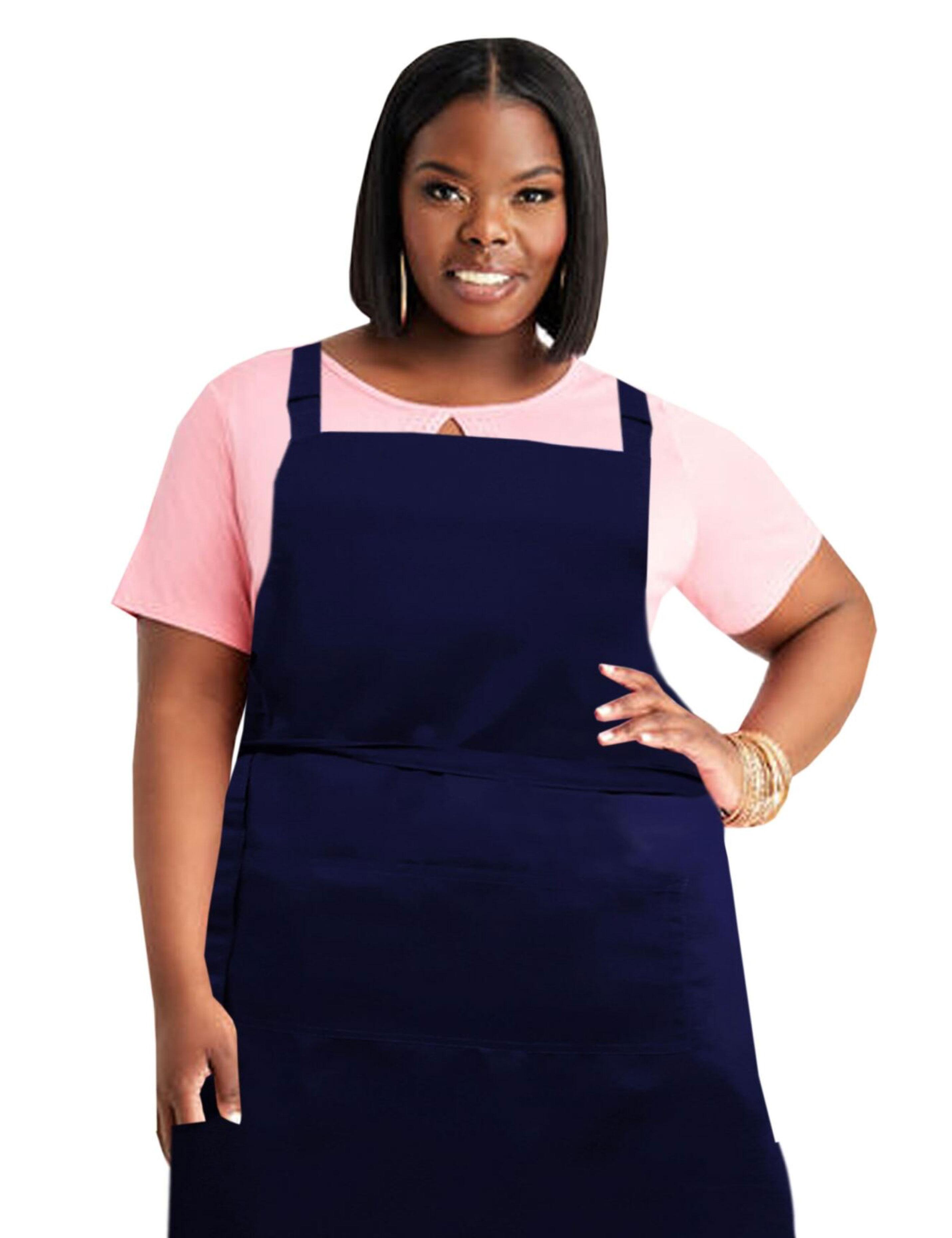 Embroidered Logo Plus Size Bib Apron Navy