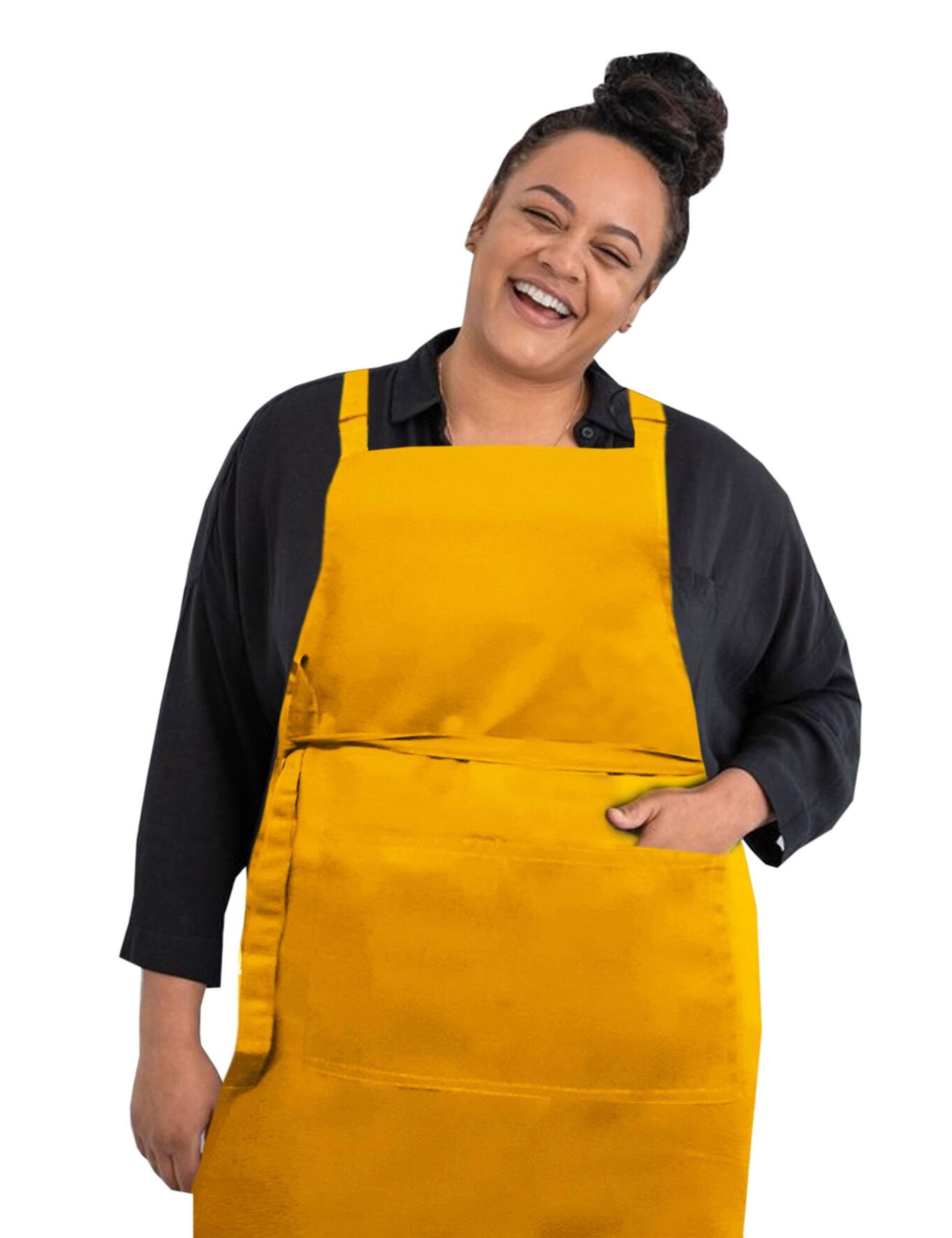 Customizable Yellow plus size apron with logo print or embroidery