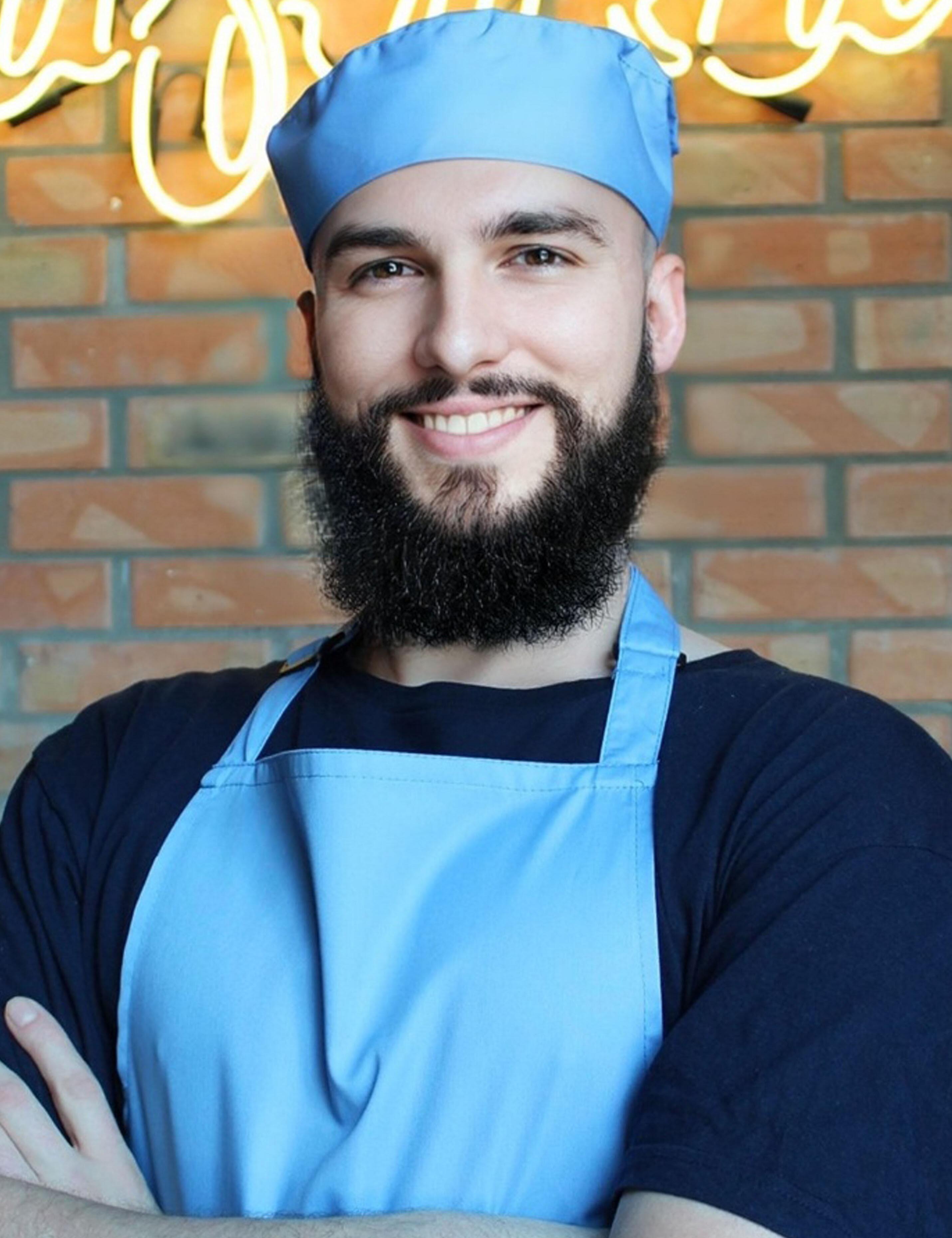 Lightweight light blue chef skull cap for professional chefs