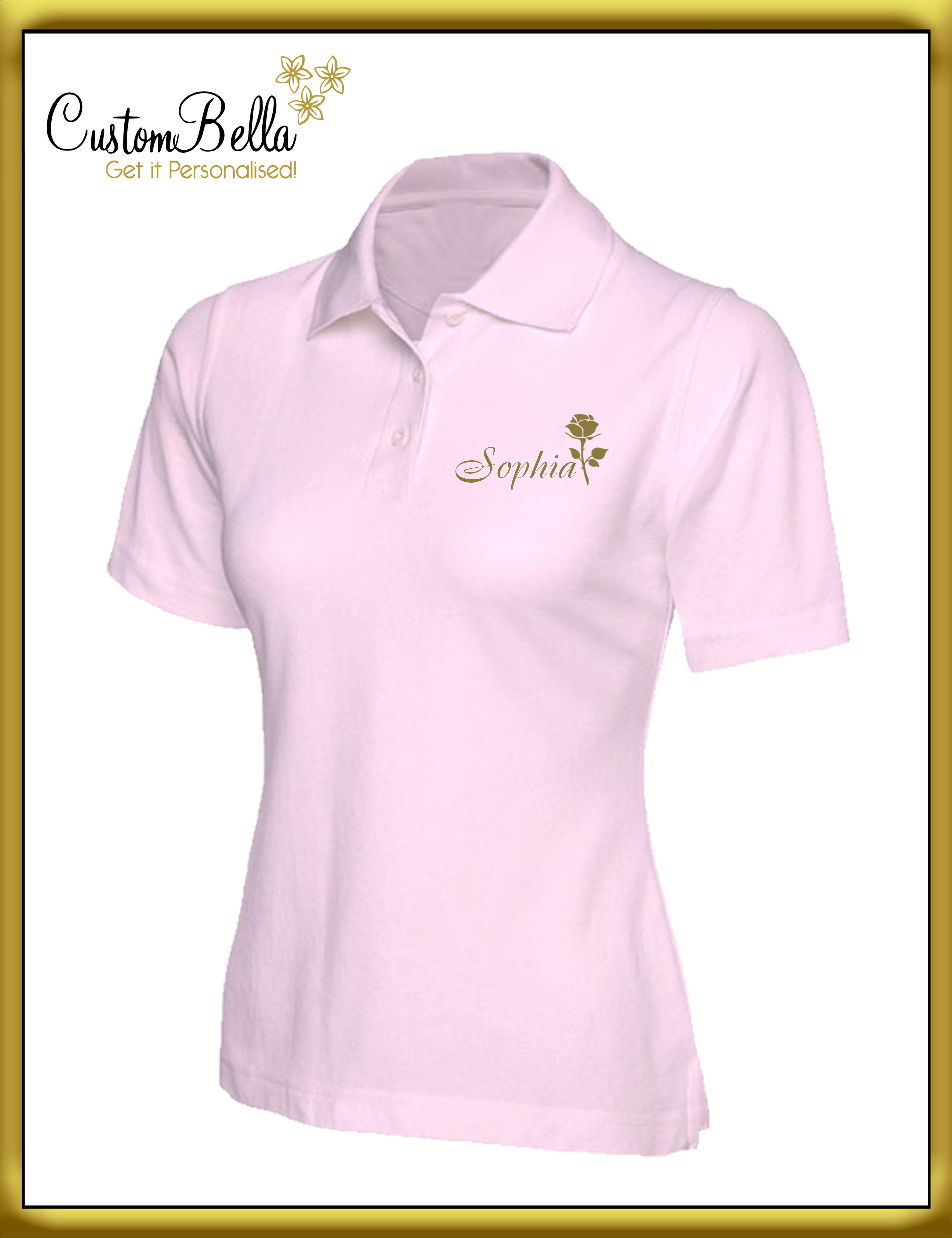 Personalised Printed women's polo shirt pink