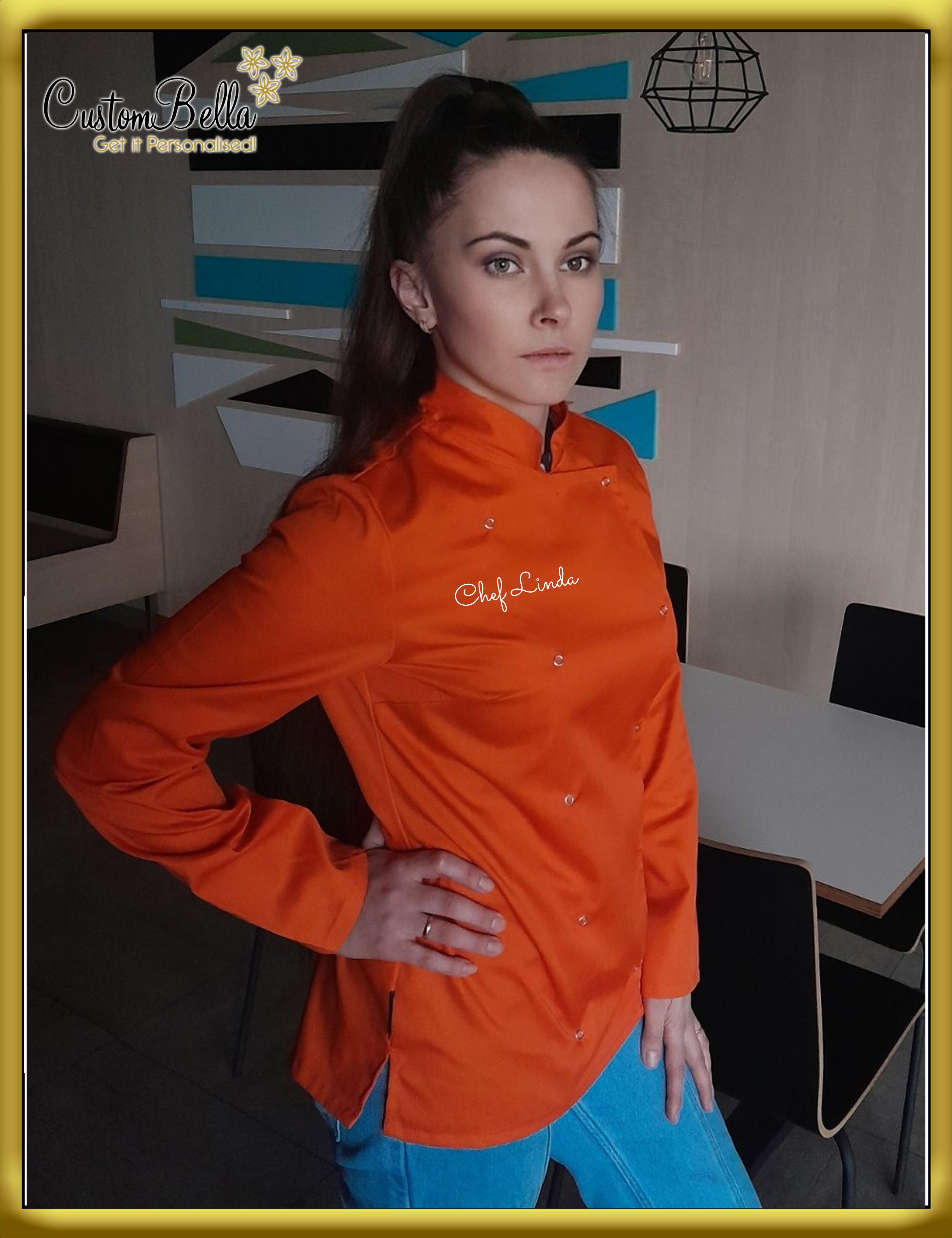 Personalised Long Sleeve Ladies Chef's Jacket orange