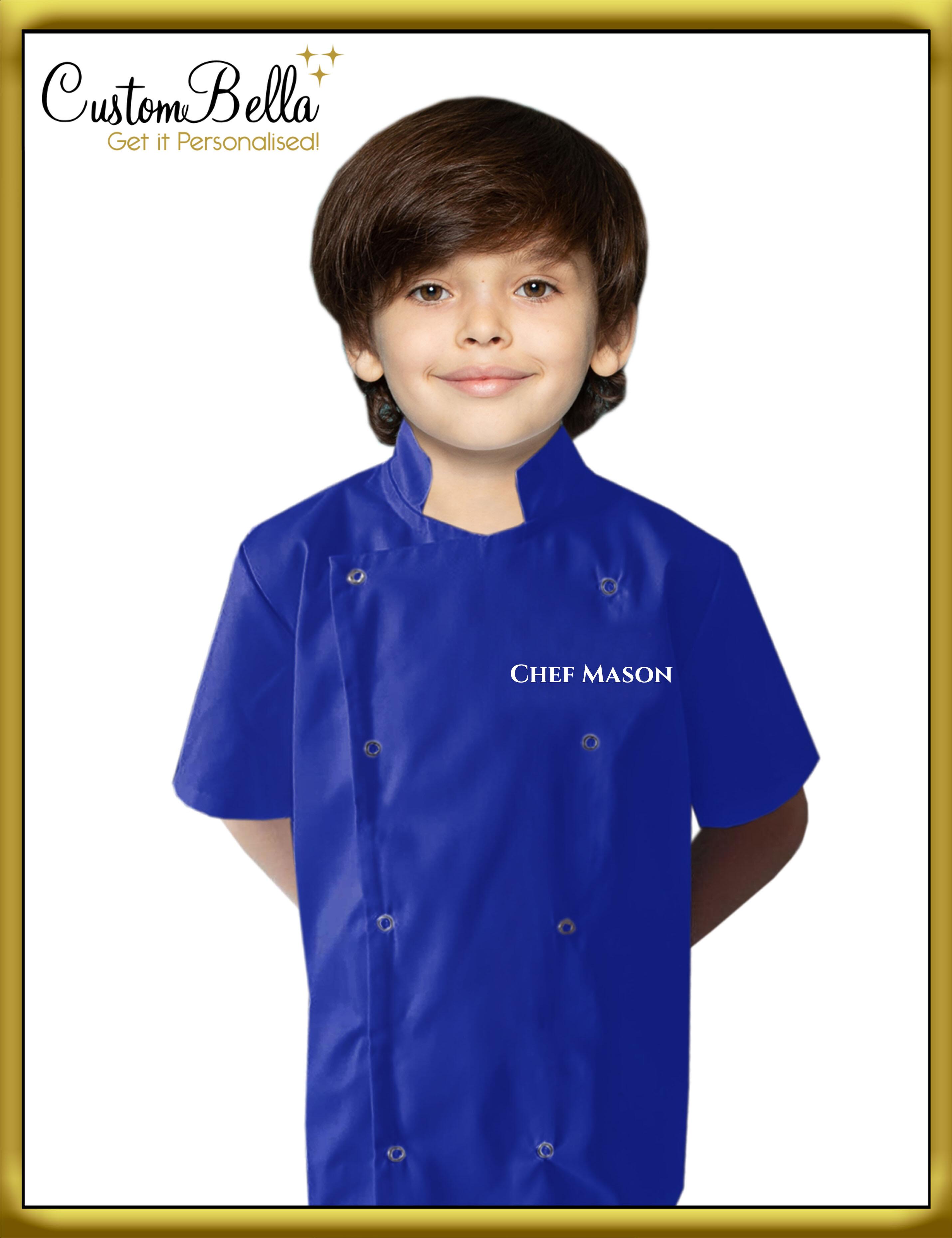 Personalised Kid's chef jacket royal blue