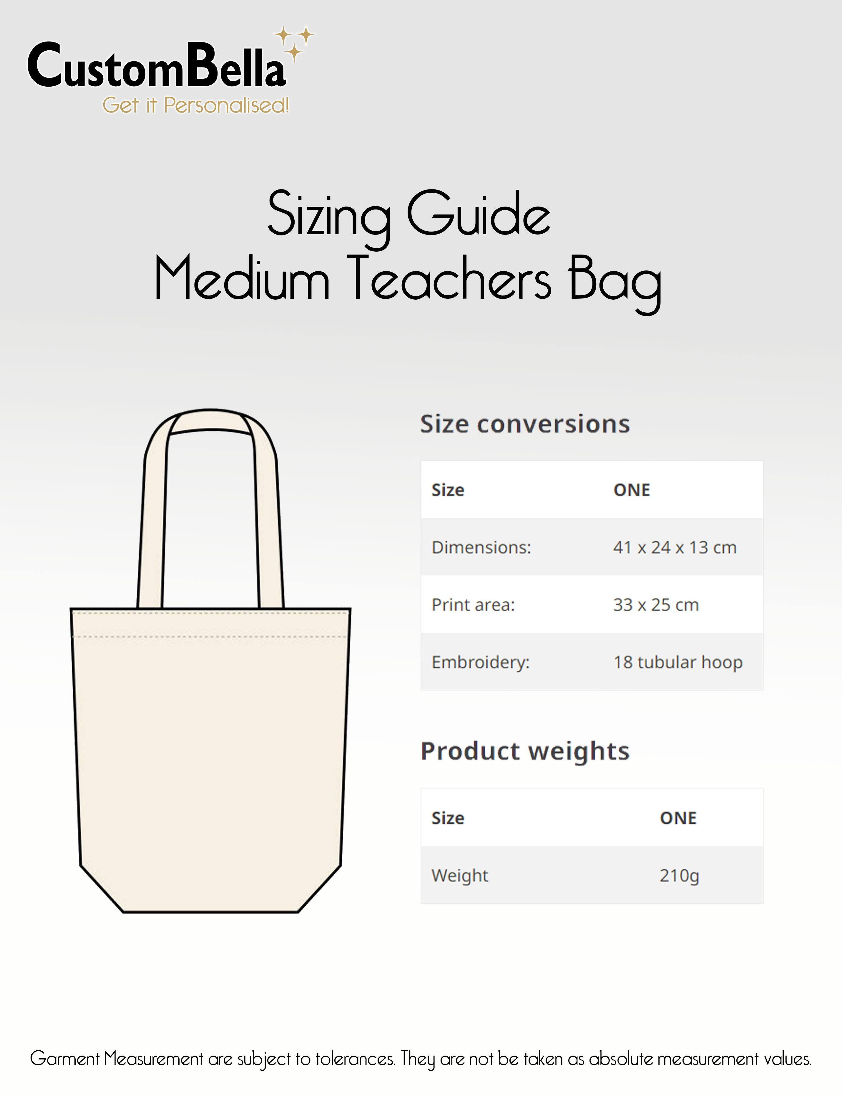 Personalised Teacher Bag Medium Printed dimensions