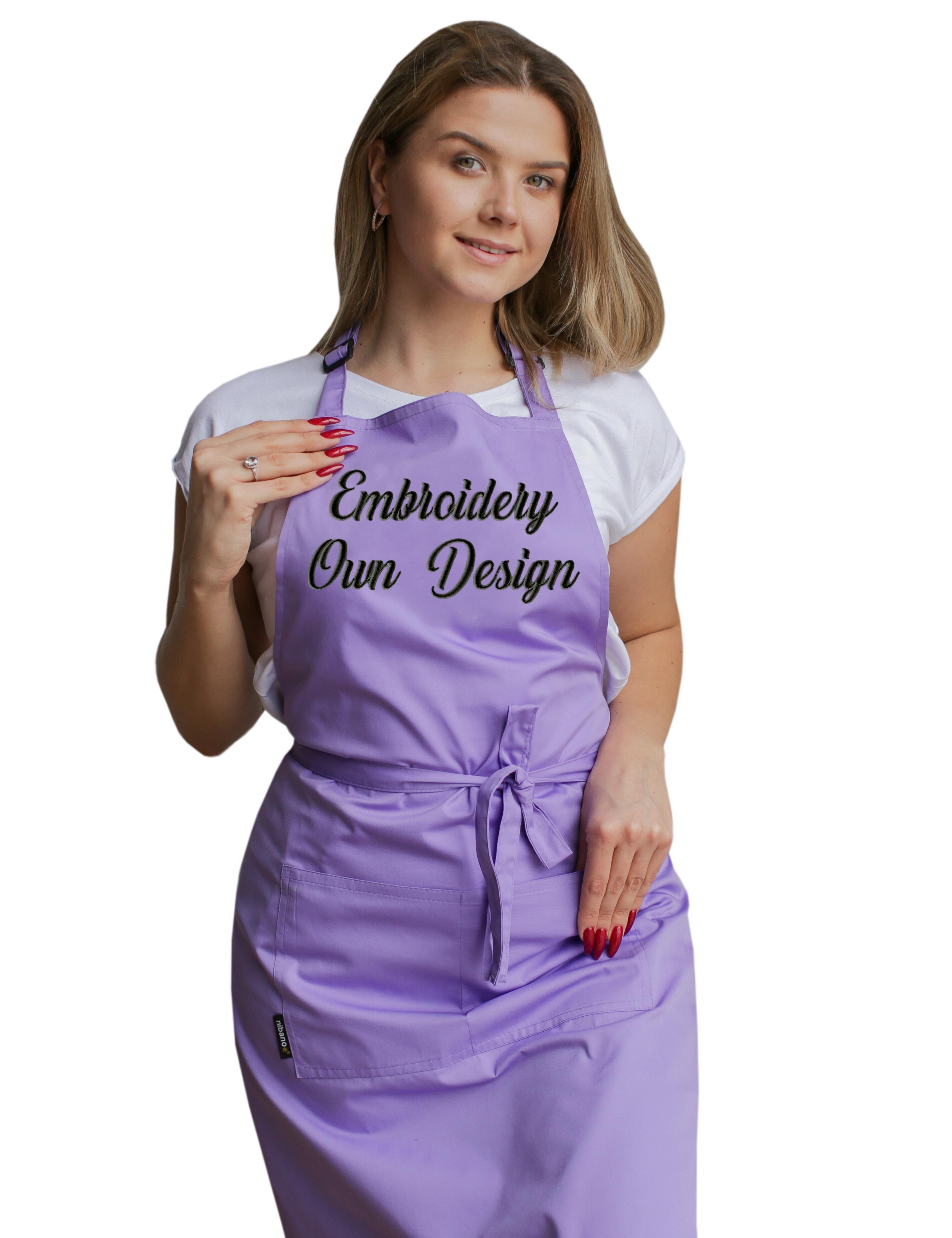Personalised Bib Apron with pockets Lilac with embroidery