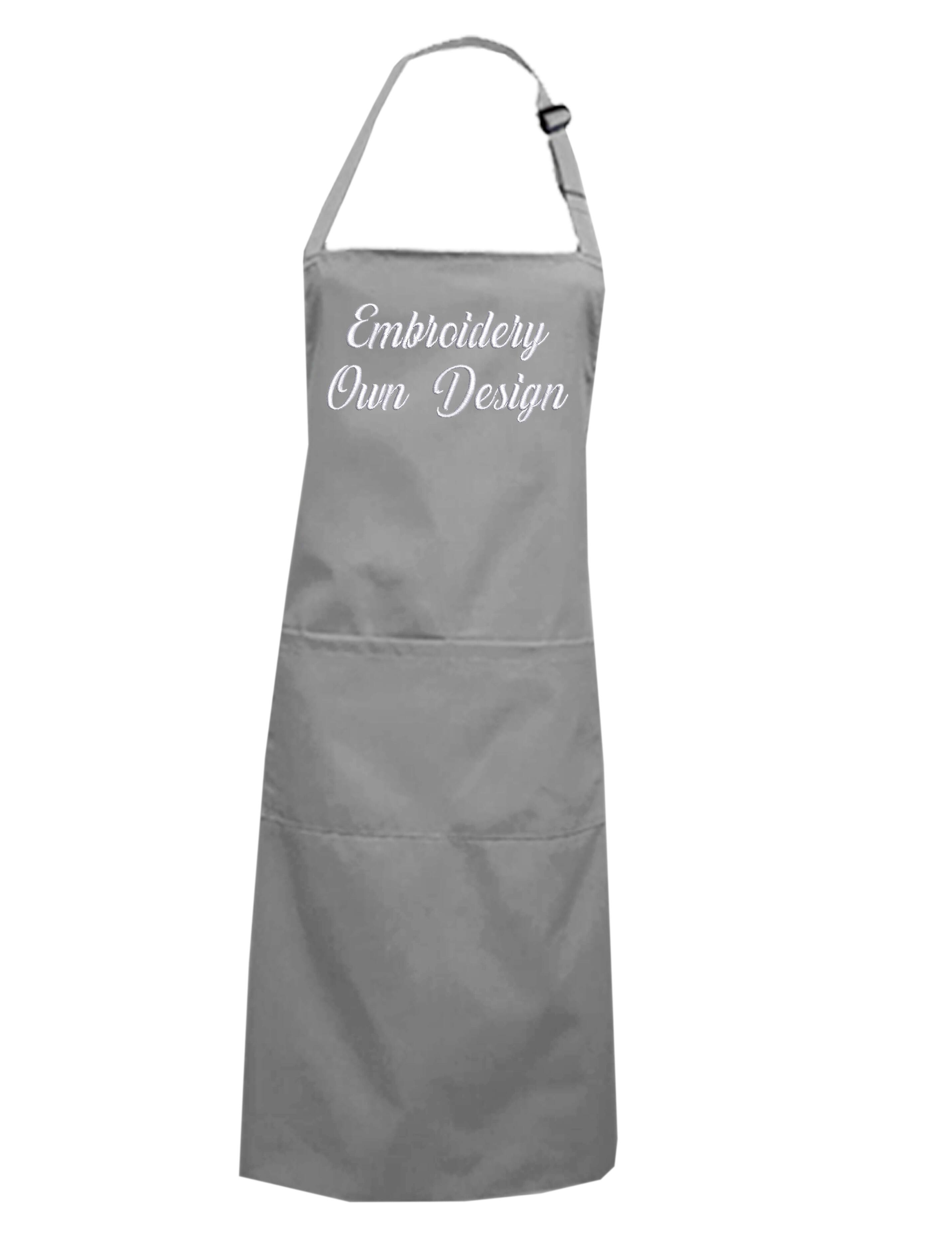 Personalised Embroidered Mid Length Pockets apron light grey with logo